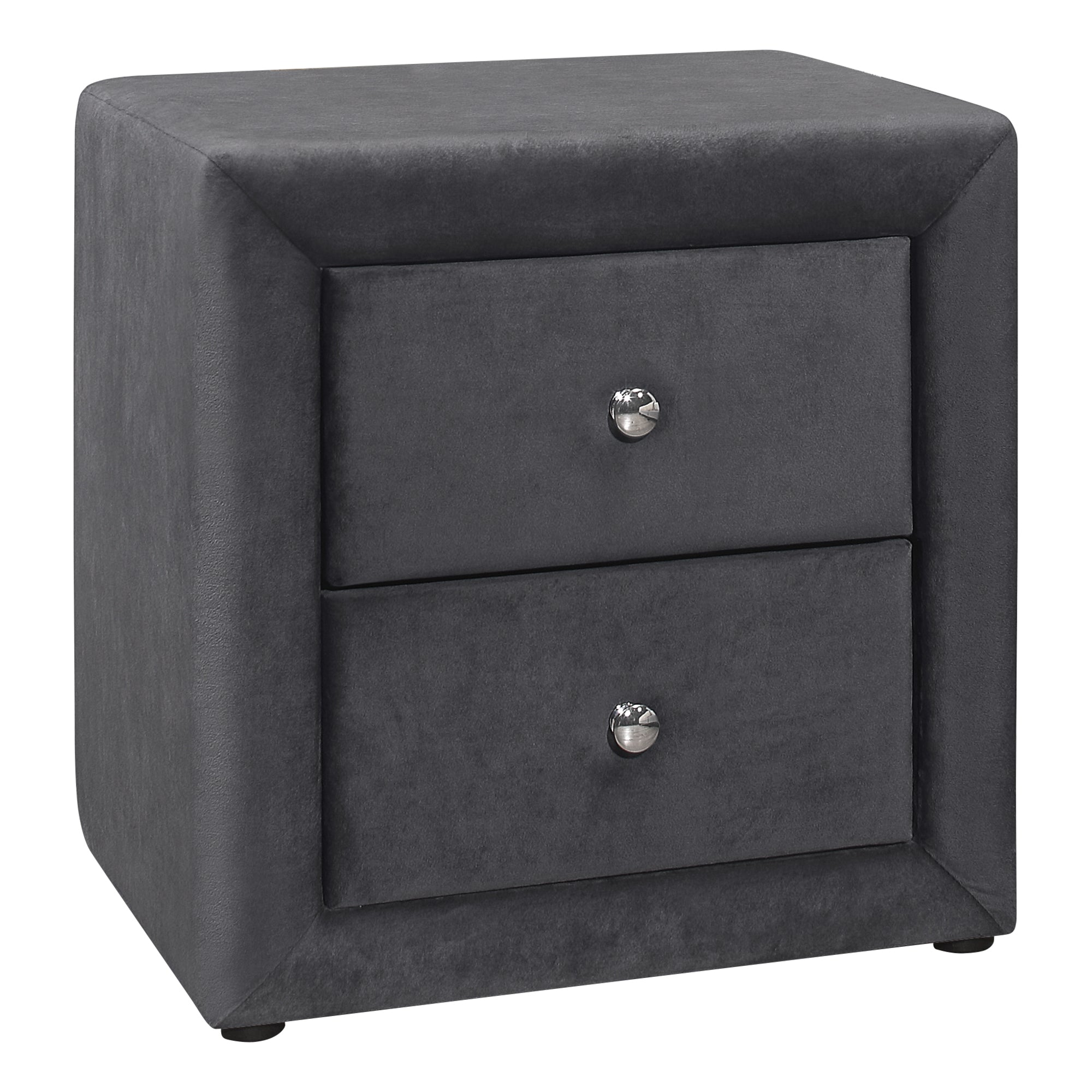 MN-855607    Nightstand - Upholstered / 2 Storage Drawers - 21"H - Dark Grey Velvet