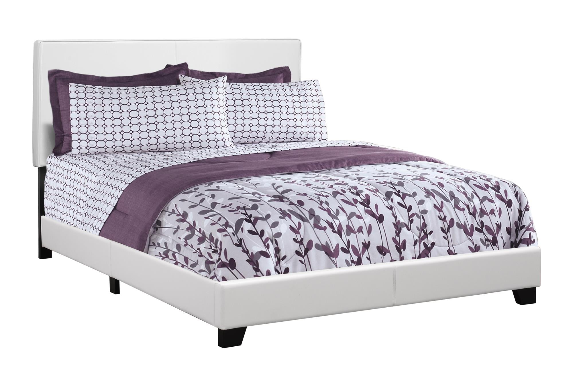 MN-895911Q    Bed, Frame, Platform, Bedroom, Queen Size, Upholstered, Leather Look, Wood Legs, White, Black, Contemporary, Modern