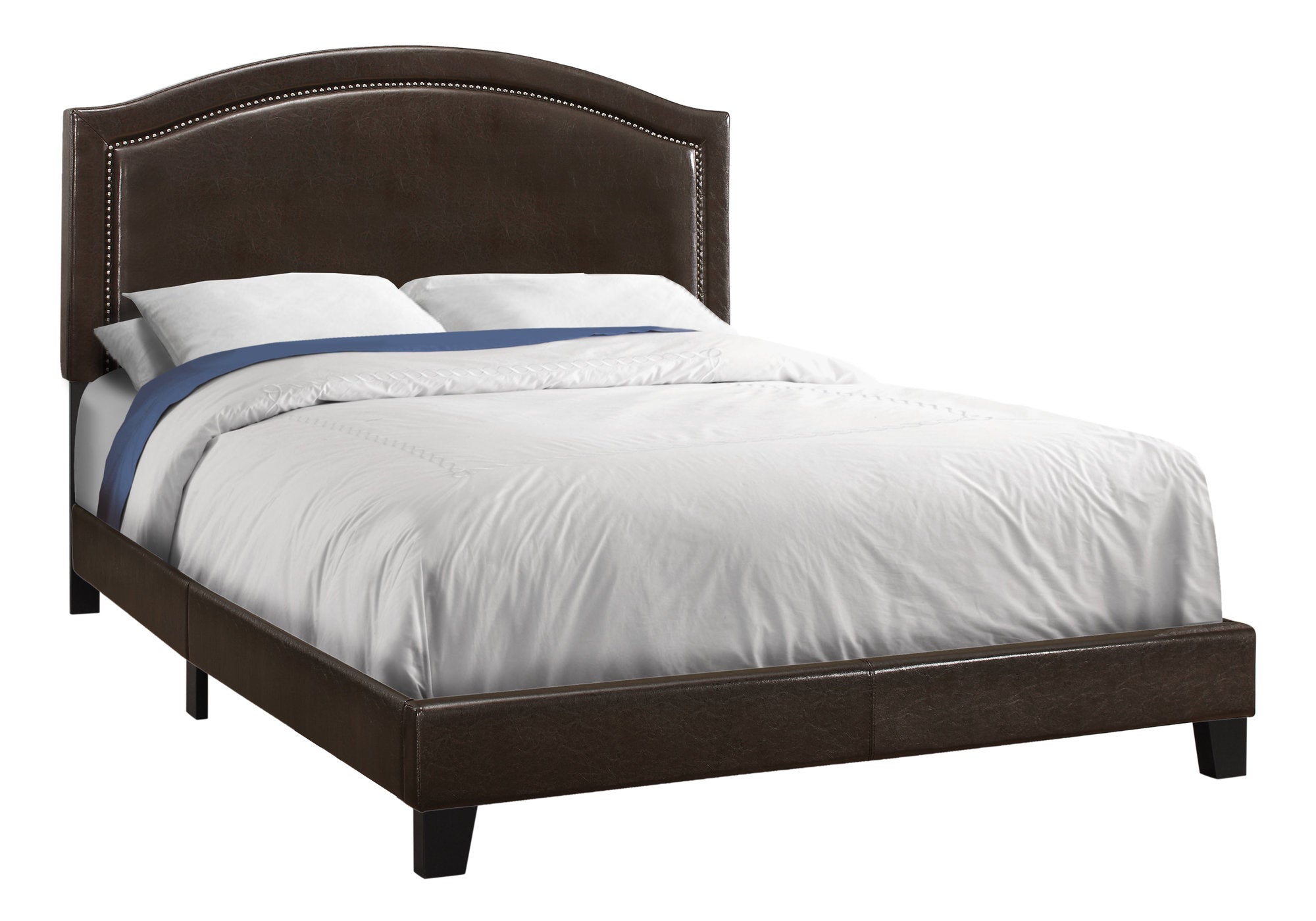 MN-145938Q    Bed, Frame, Platform, Bedroom, Queen Size, Upholstered, Linen Look Fabric, Wood Legs, Dark Brown, Black, Transitional