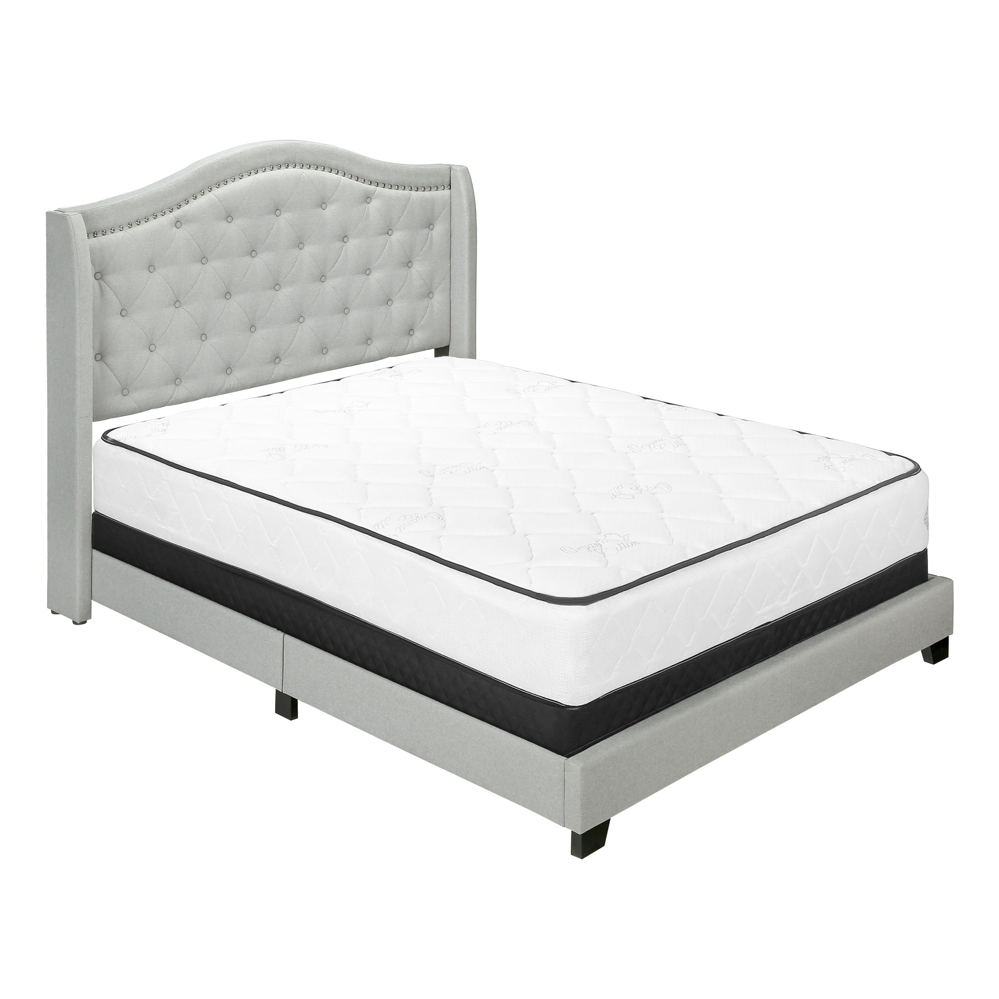 MN-205967Q    Bed, Frame, Platform, Bedroom, Queen Size, Upholstered, Velvet Fabric, Wood Legs, Light Grey, Black, Classic, Contemporary, Modern