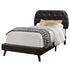 MN-265982T    Bed, Frame, Platform, Teen, Bedroom, Upholstered, Twin Size, Linen Look Fabric, Wood Legs, Dark Brown, Black, Contemporary, Modern