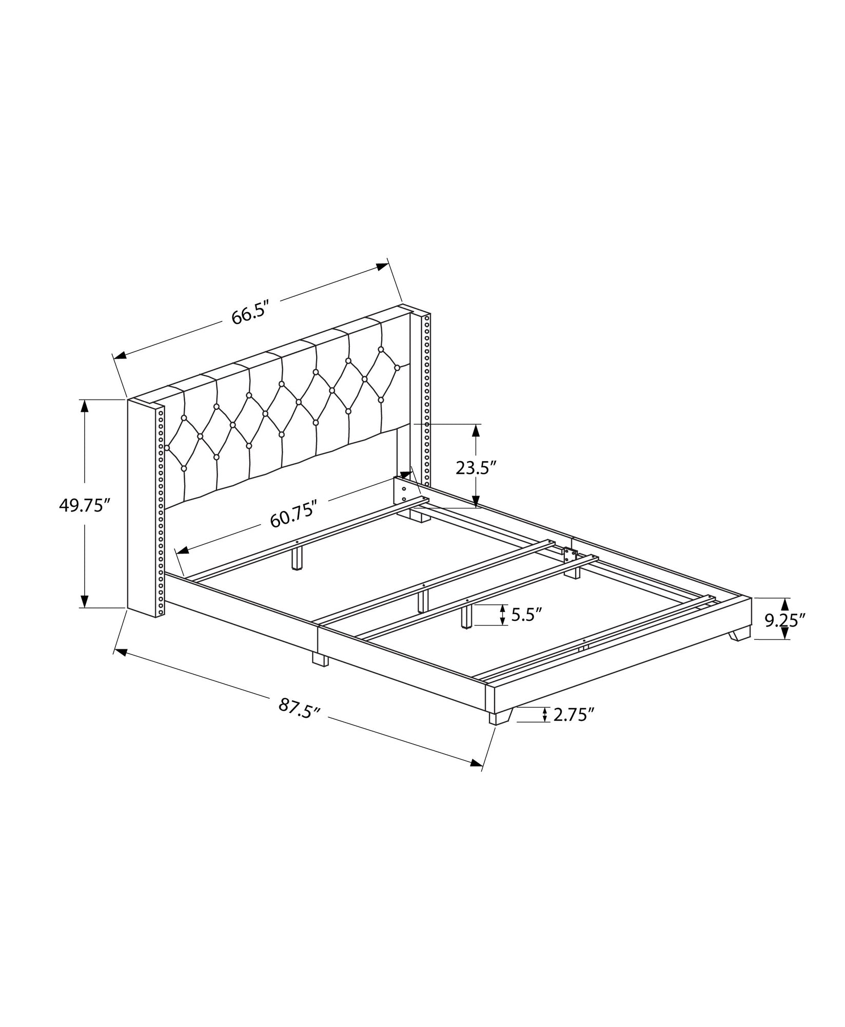 MN-295984Q    Bed, Frame, Platform, Bedroom, Queen Size, Upholstered, Linen Look Fabric, Wood Legs, Grey, Black, Classic, Contemporary, Modern