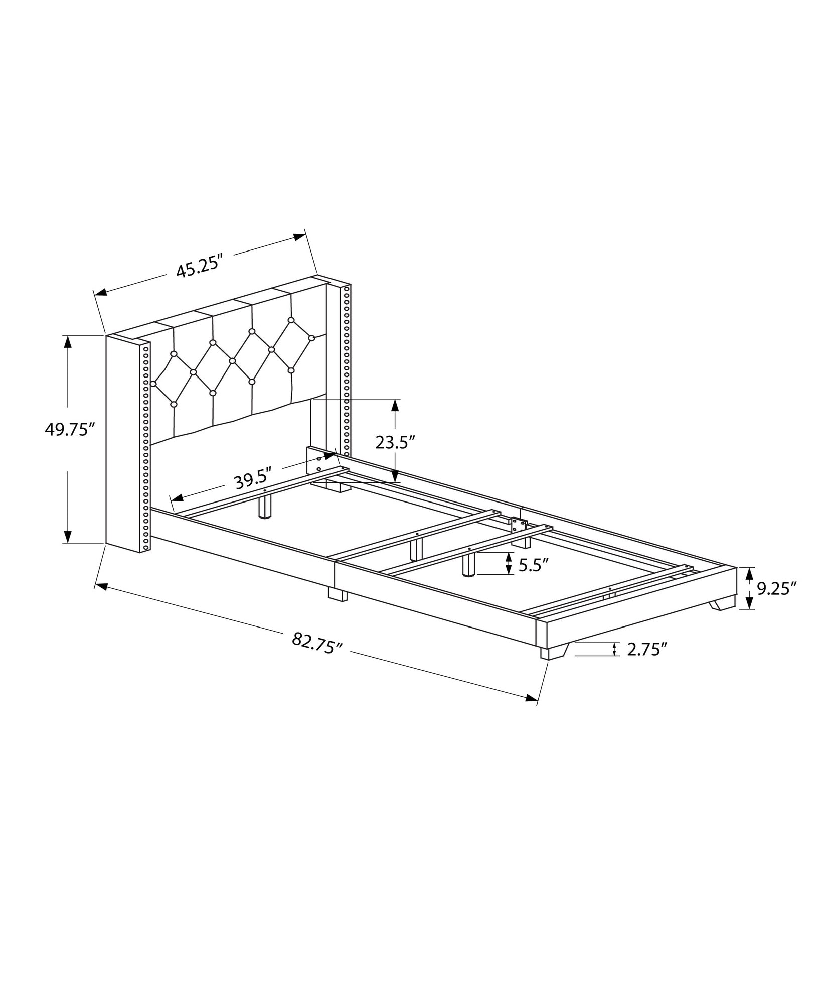 MN-305984T    Bed, Frame, Platform, Teen, Bedroom, Upholstered, Twin Size, Velvet Fabric, Wood Legs, Light Grey, Black, Classic, Contemporary, Modern