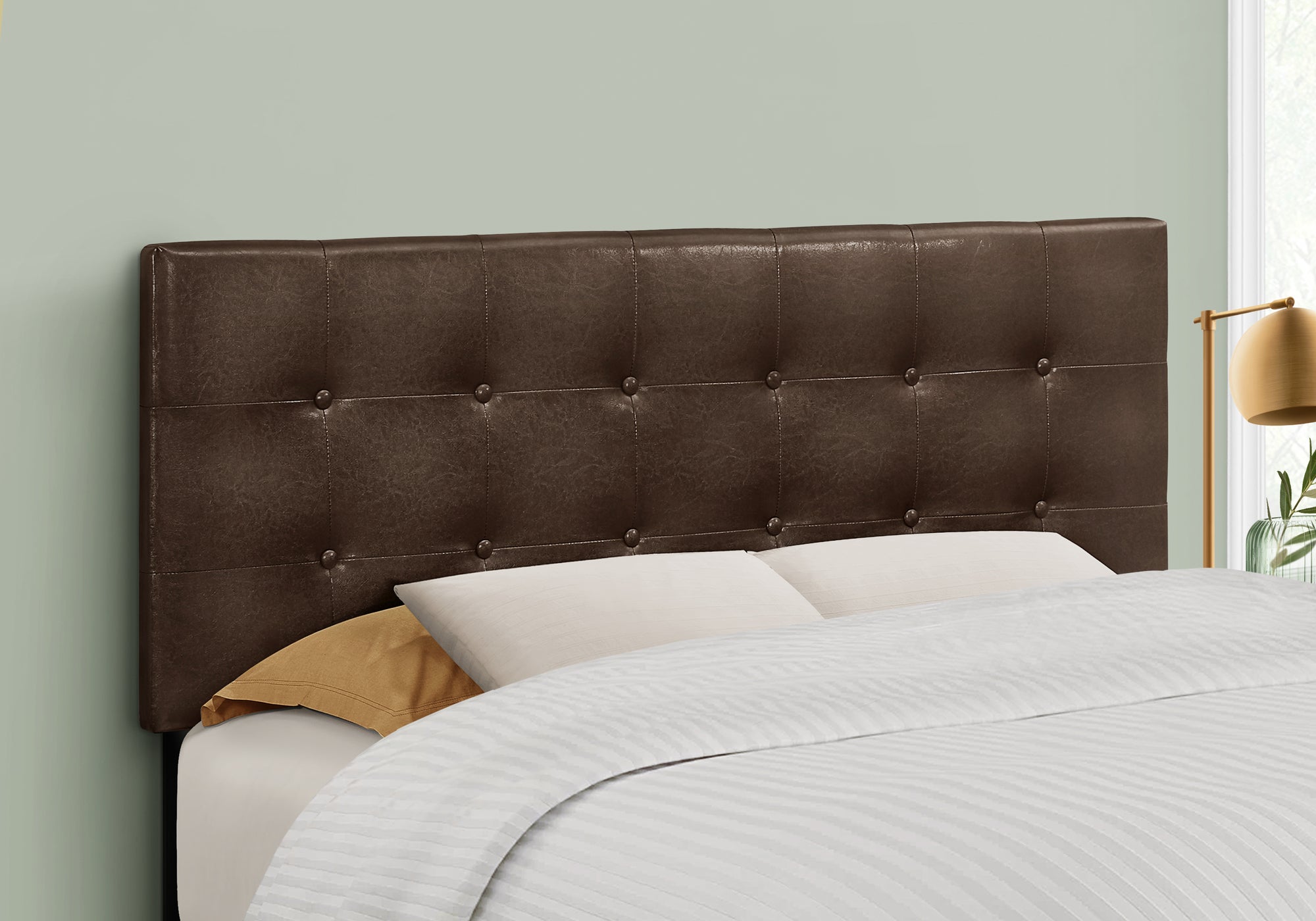 MN-346000F    Headboard, Bedroom, Full Size, Upholstered, Leather Look, Wooden Frame, Dark Brown, Black, Contemporary, Modern