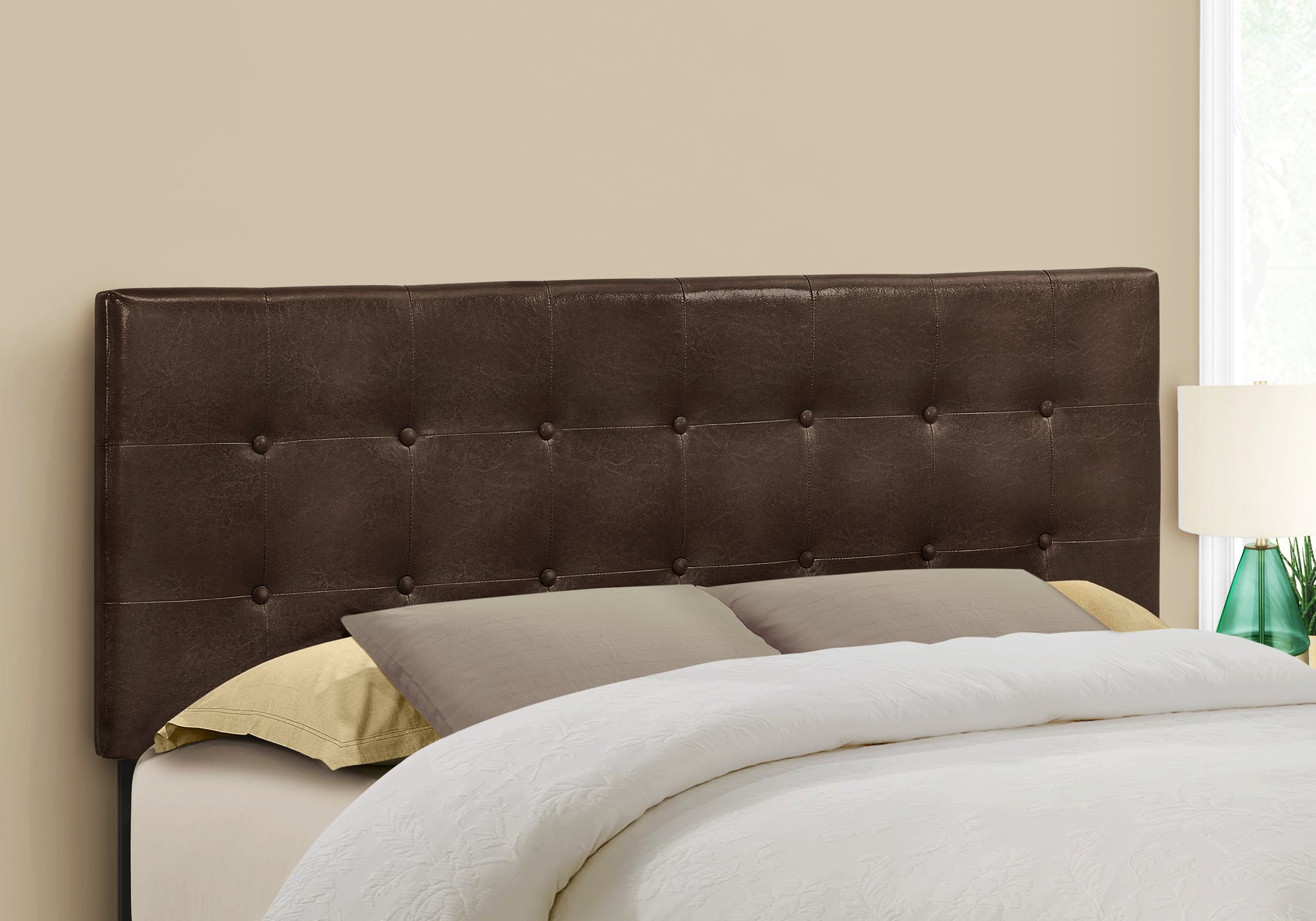 MN-356000Q    Headboard, Bedroom, Queen Size, Upholstered, Leather Look, Wooden Frame, Dark Brown, Black, Contemporary, Modern