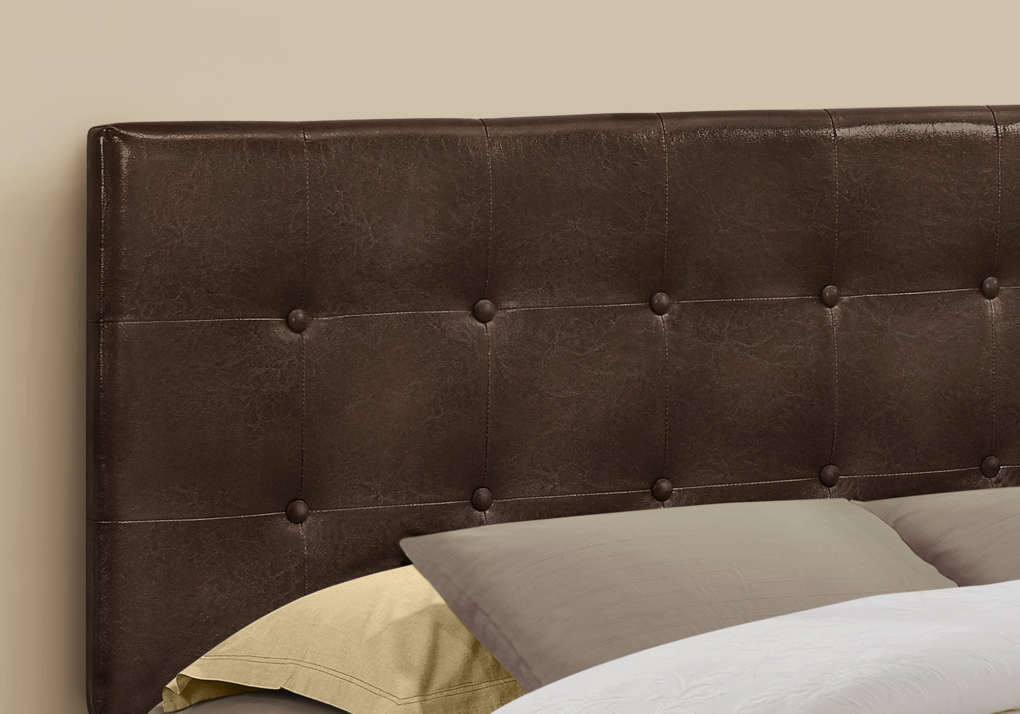 MN-356000Q    Headboard, Bedroom, Queen Size, Upholstered, Leather Look, Wooden Frame, Dark Brown, Black, Contemporary, Modern