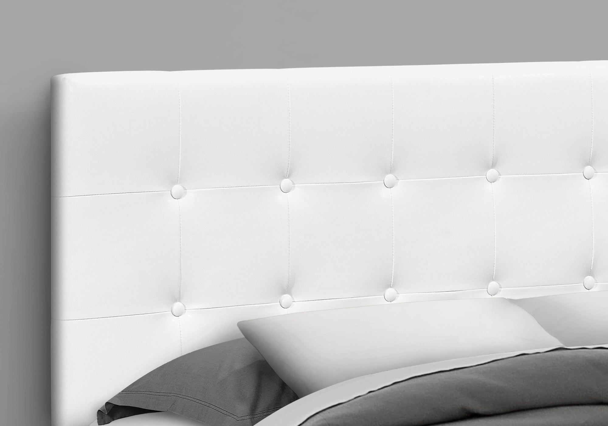 MN-406002Q    Headboard, Bedroom, Queen Size, Upholstered, Leather Look, Wooden Frame, White, Black, Contemporary, Modern