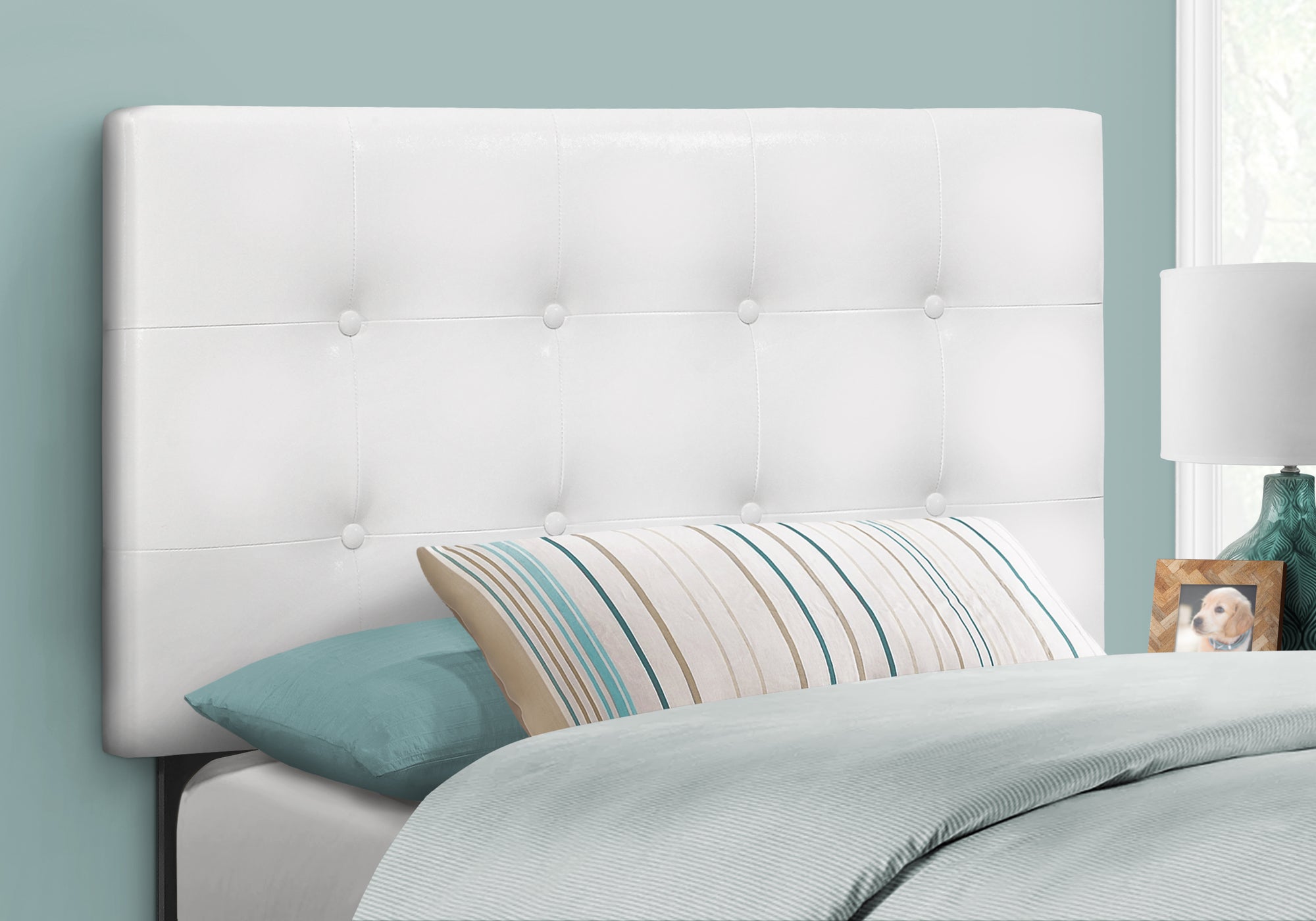 MN-416002T    Headboard, Bedroom, Twin Size, Upholstered, Leather Look, Wooden Frame, White, Black, Contemporary, Modern
