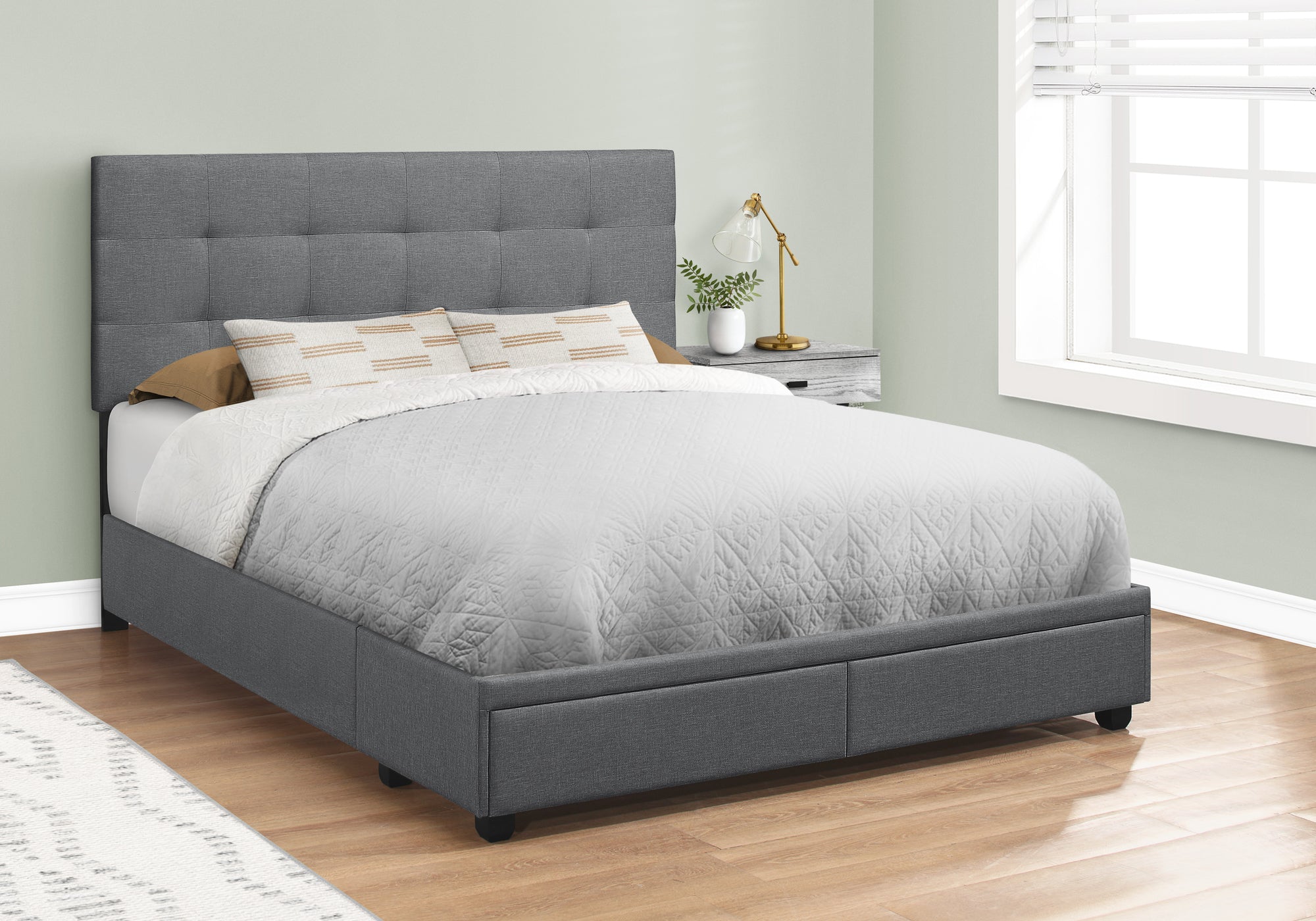 MN-616022Q    Bed - Queen Size / Dark Grey Linen With 2 Storage Drawers