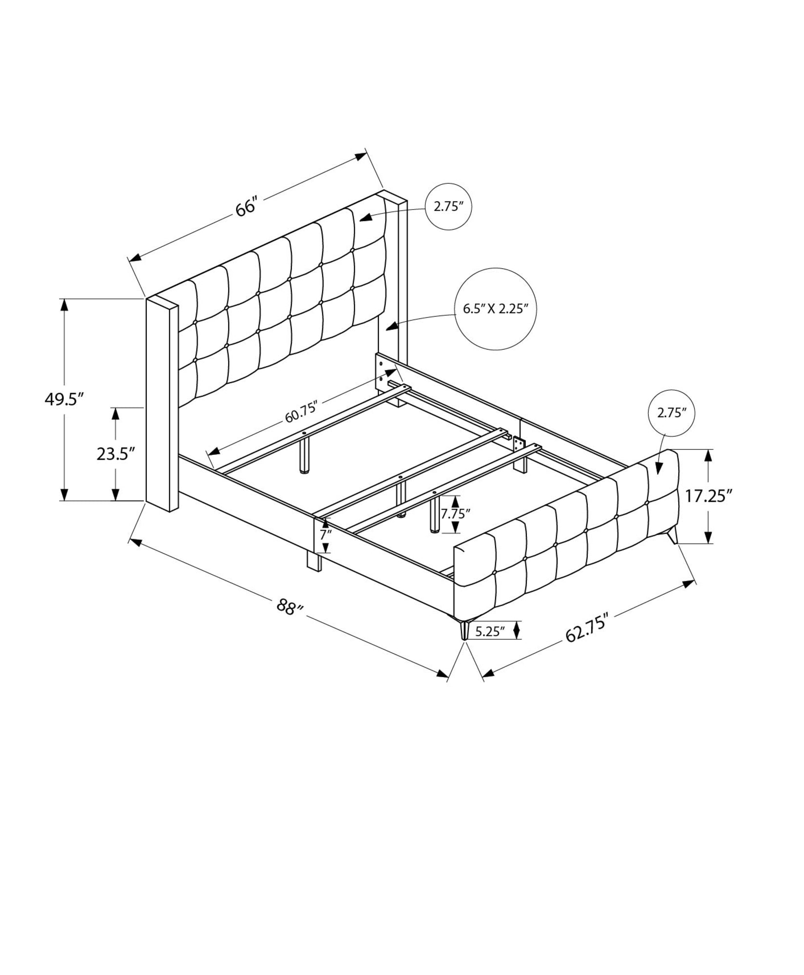 MN-916040Q    Bed, Queen Size, Bedroom, Upholstered, Grey Linen Look, Chrome Metal Legs