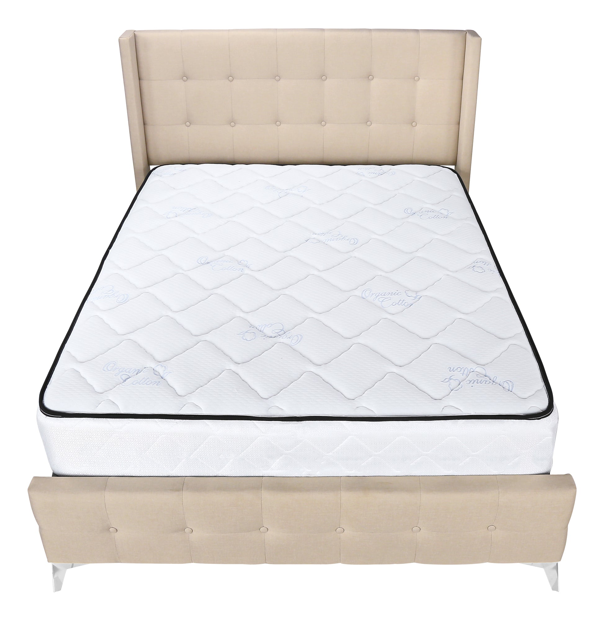 MN-926041Q    Bed, Queen Size, Bedroom, Upholstered, Beige Linen Look, Chrome Metal Legs