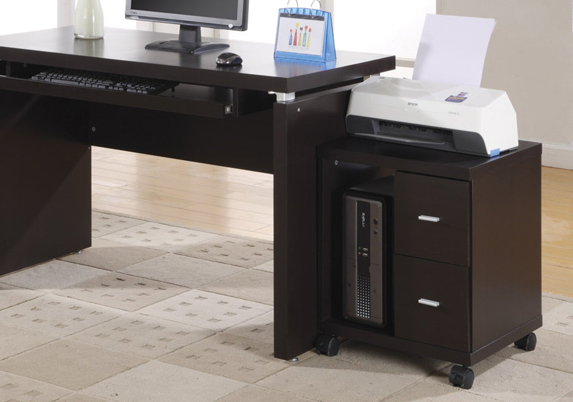 MN-667004    Office, File Cabinet, Printer Cart, Rolling File Cabinet, Mobile, Storage, Laminate, Dark Brown, Contemporary, Modern
