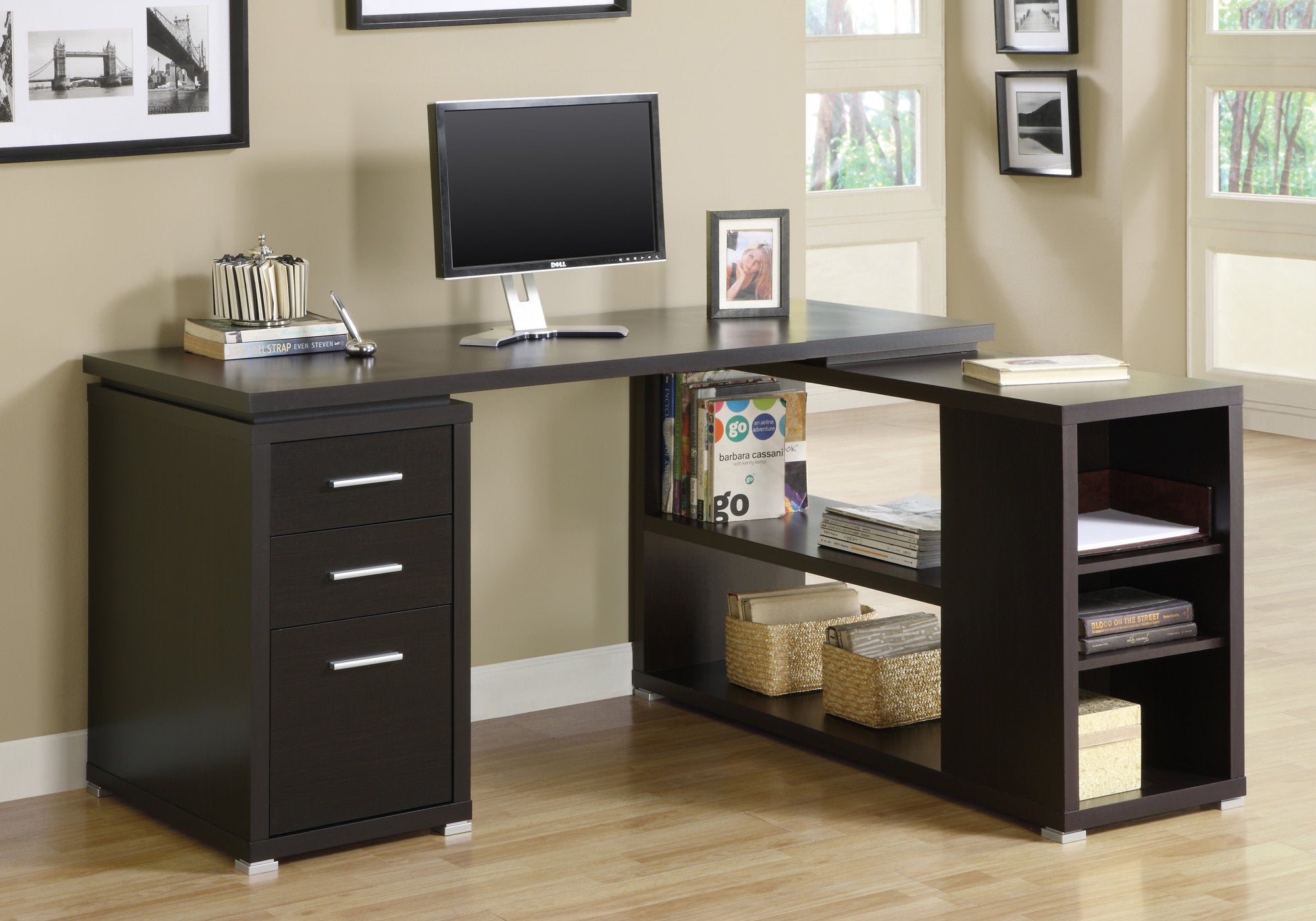 MN-697019    Computer Desk, Home Office, Corner, Left, Right Set-Up, Storage Drawers, L Shape, Laminate, Dark Brown, Contemporary, Modern