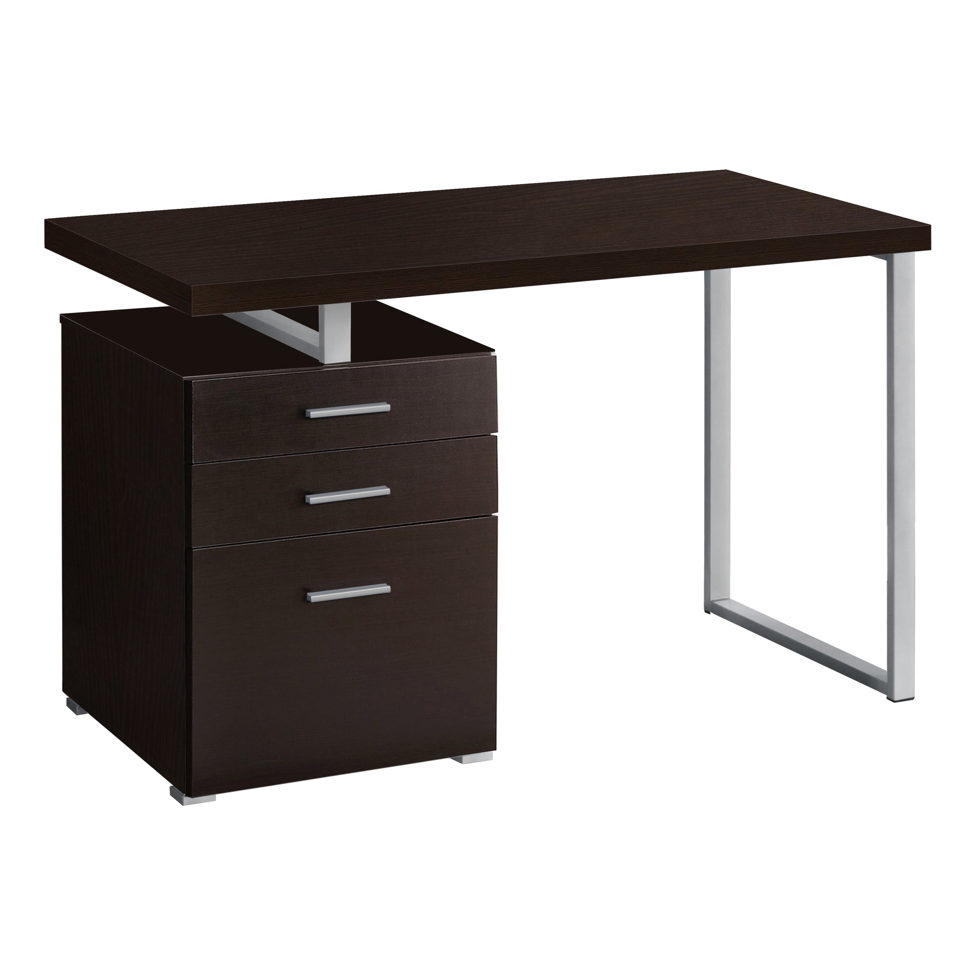 MN-737026    Computer Desk, Home Office, Laptop, Left, Right Set-Up, Storage Drawers, 48"L, Metal, Laminate, Dark Brown, Silver, Contemporary, Modern