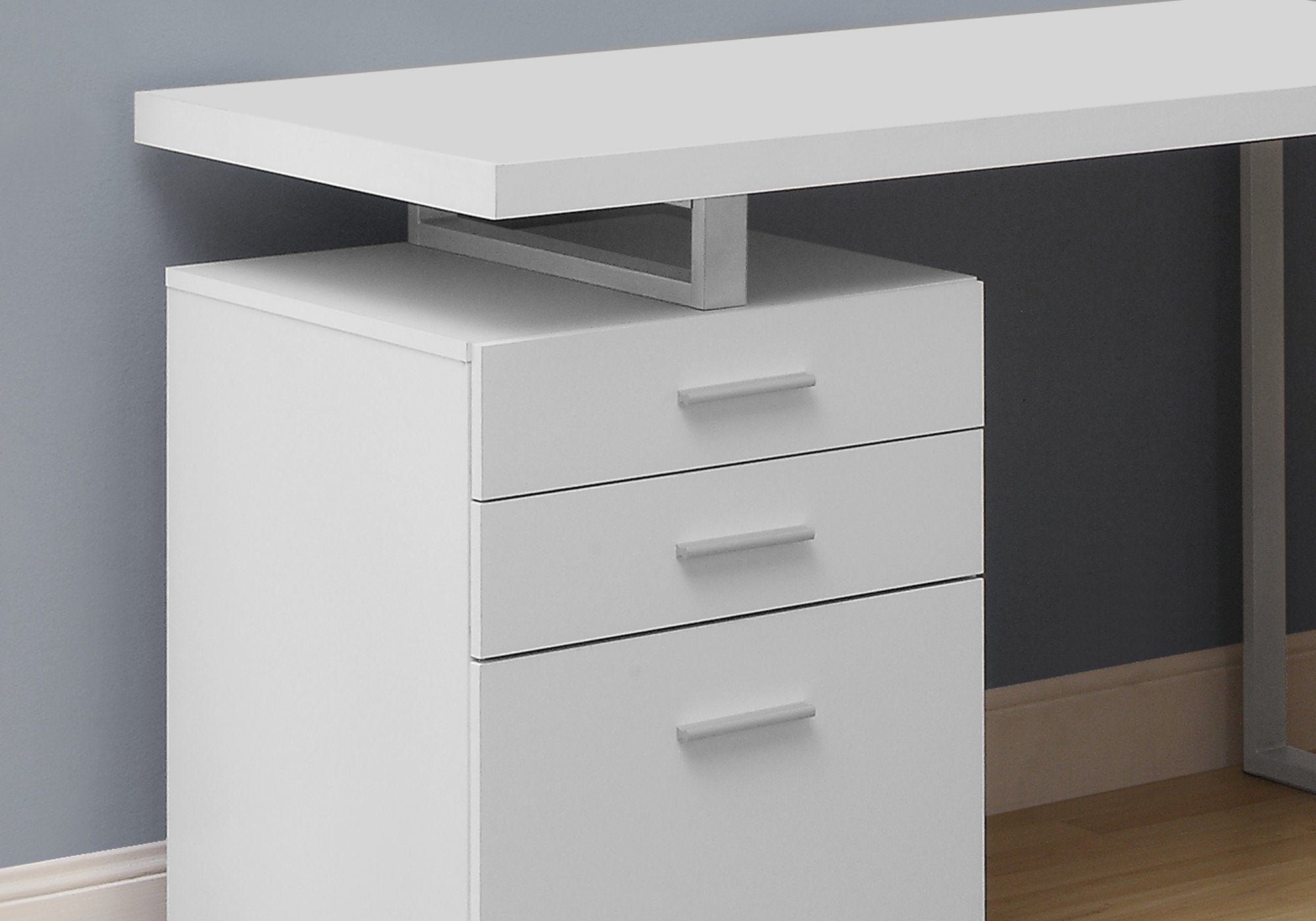 MN-747027    Computer Desk, Home Office, Laptop, Left, Right Set-Up, Storage Drawers, 48"L, Metal, Laminate, White, White, Contemporary, Modern