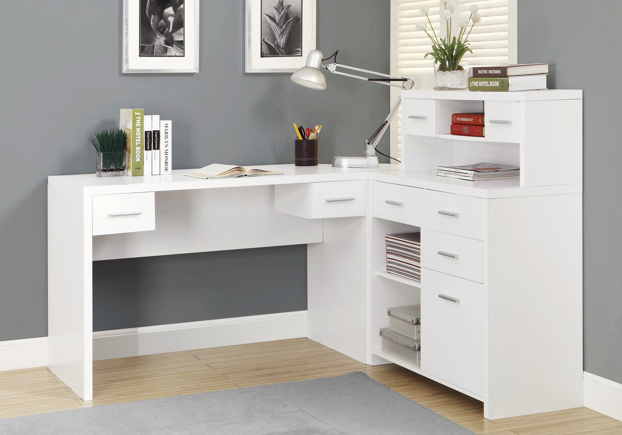 MN-757028    Computer Desk, Home Office, Corner, Left, Right Set-Up, Storage Drawers, L Shape, Laminate, White, Contemporary, Modern