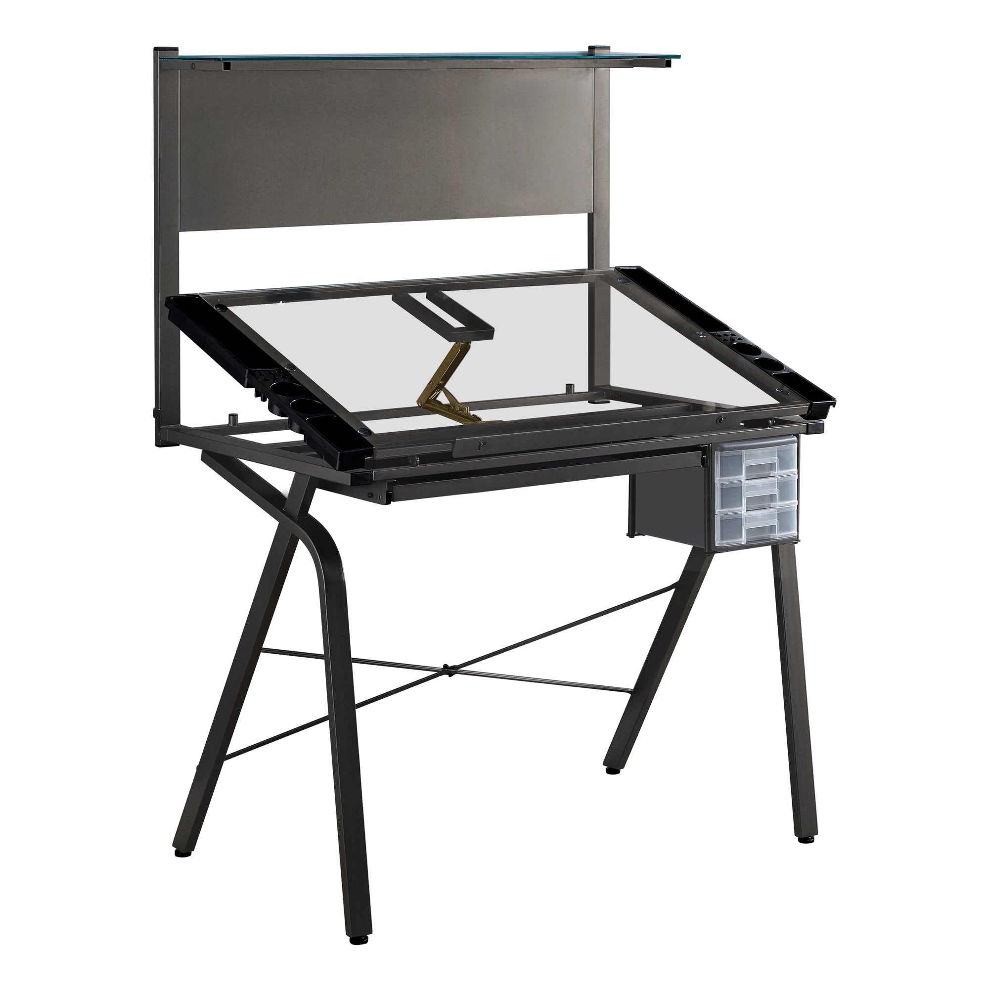 MN-767034    Drafting Table - Adjustable / Grey Metal / Tempered Glass