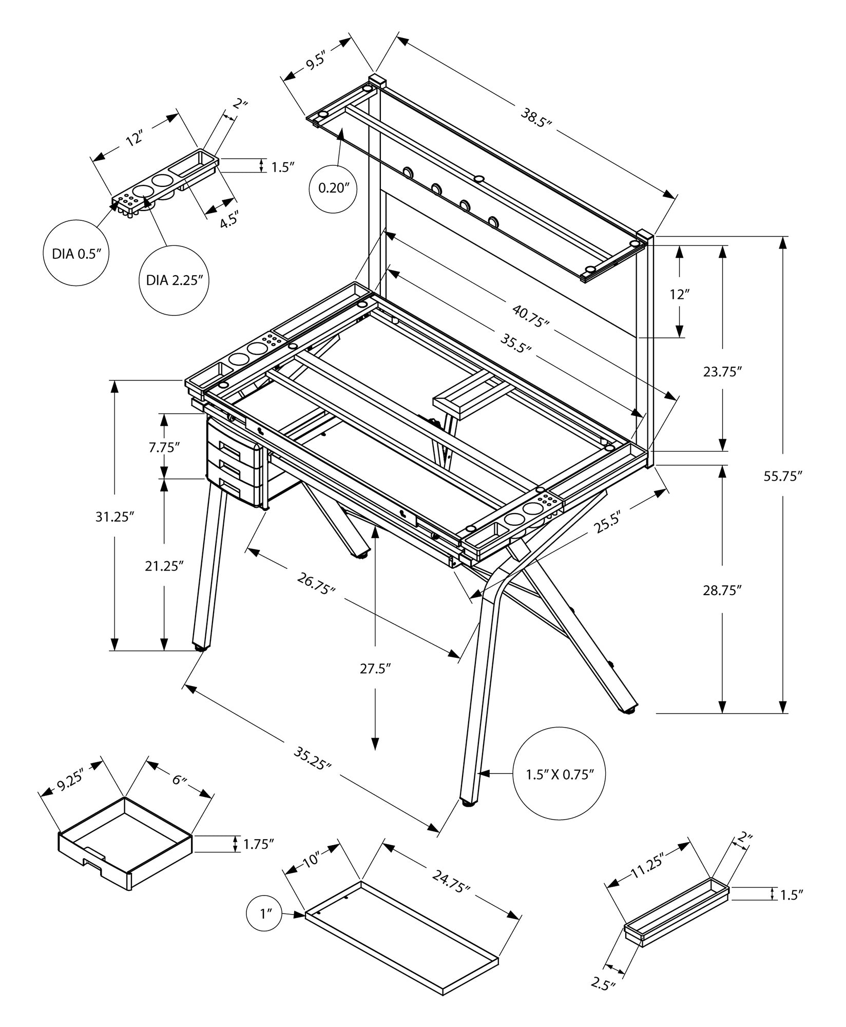 MN-767034    Drafting Table - Adjustable / Grey Metal / Tempered Glass