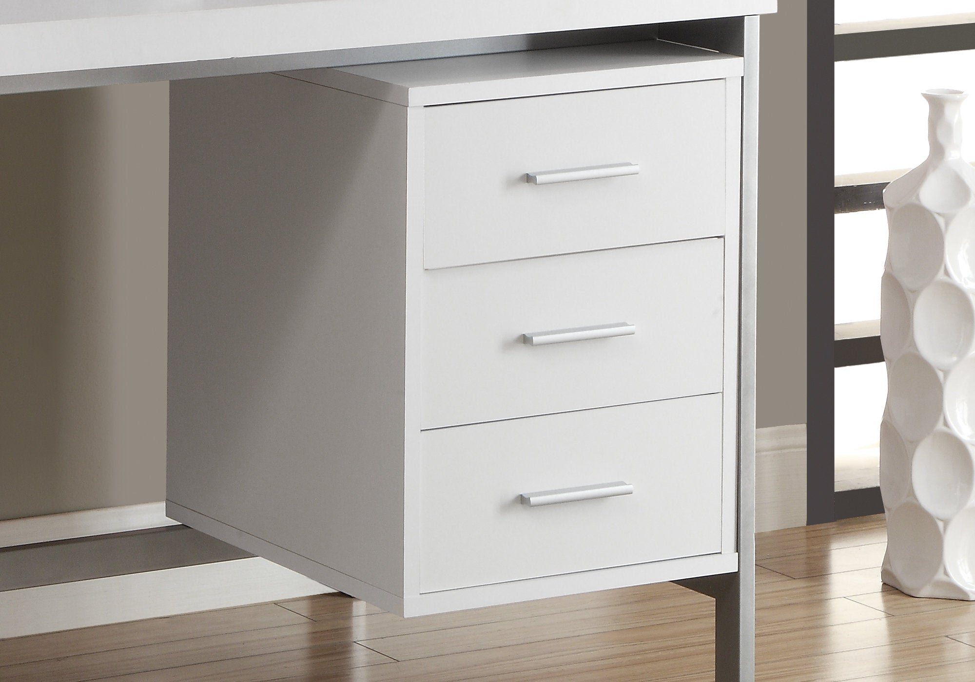 MN-817046    Computer Desk, Home Office, Laptop, Left, Right Set-Up, Storage Drawers, 60"L, Metal, Laminate, White, Grey, Contemporary, Modern