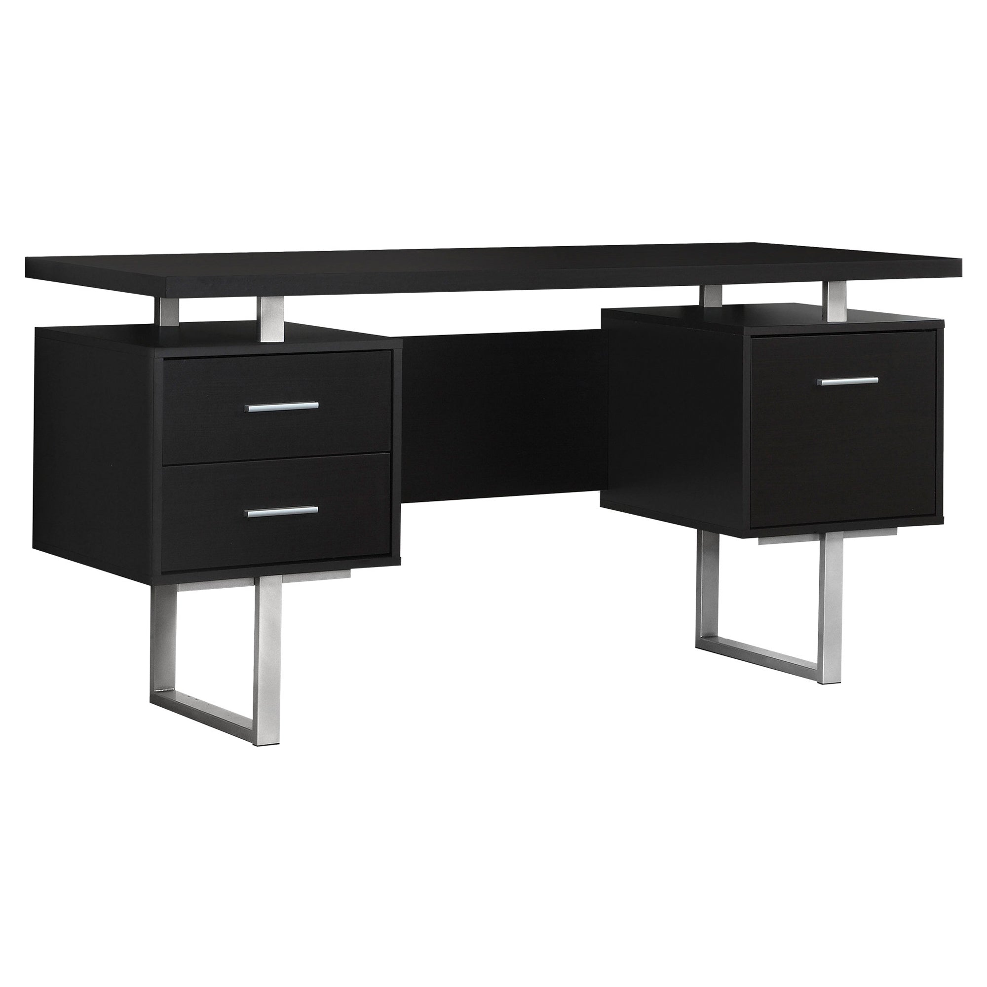 MN-937080    Computer Desk, Home Office, Laptop, Left, Right Set-Up, Storage Drawers, 60"L, Metal, Laminate, Dark Brown, Silver, Contemporary, Modern