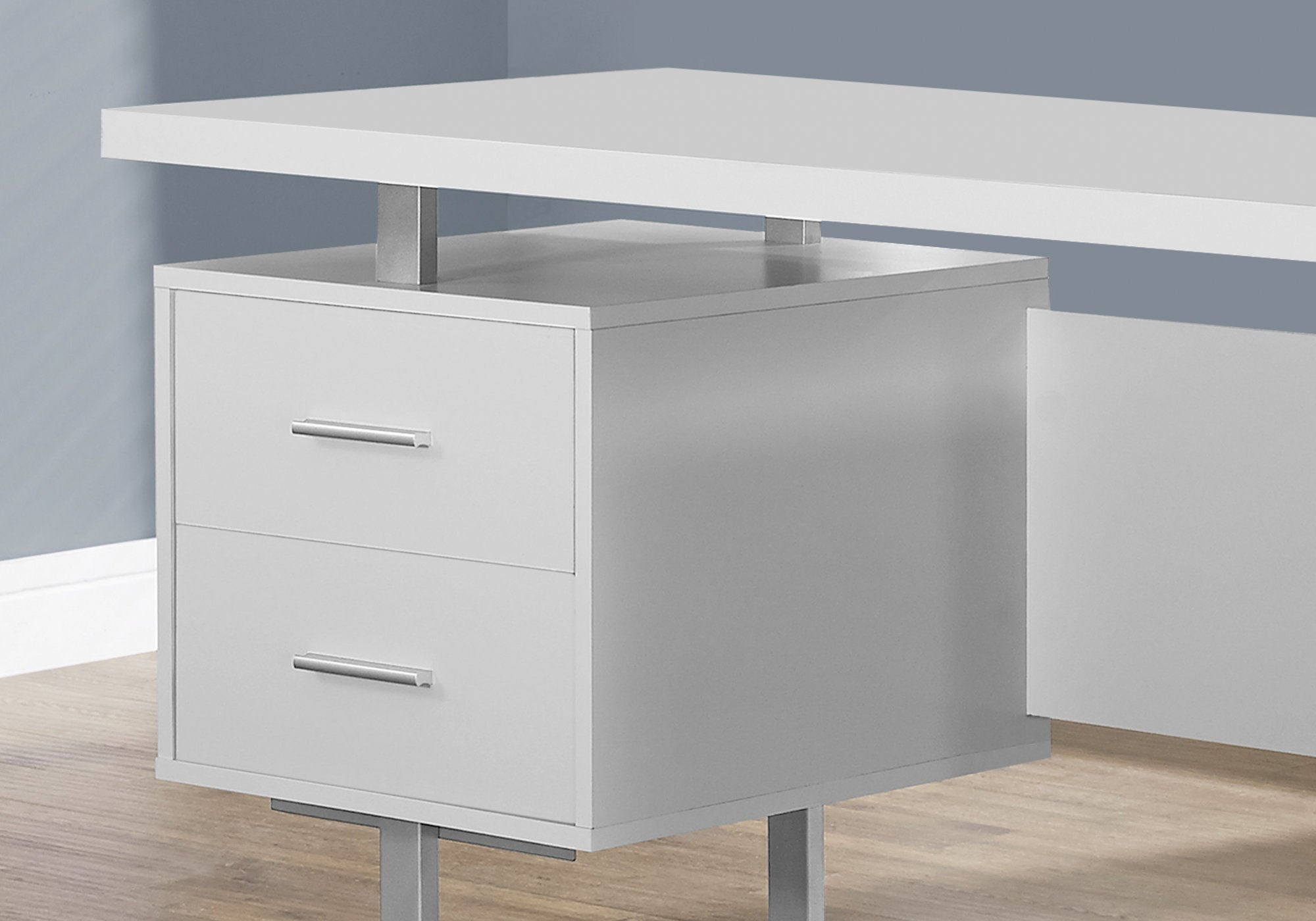 MN-947081    Computer Desk, Home Office, Laptop, Left, Right Set-Up, Storage Drawers, 60"L, Metal, Laminate, White, Grey, Contemporary, Modern
