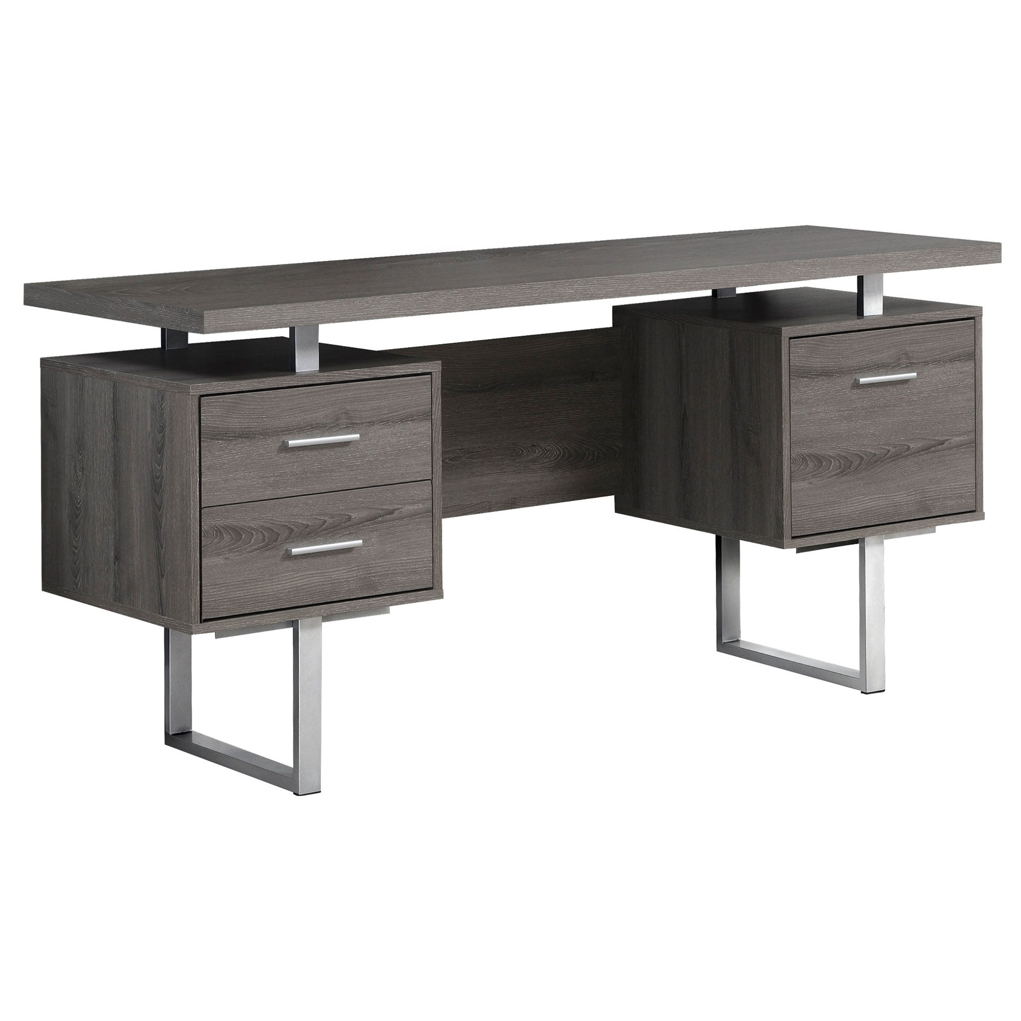 MN-957082    Computer Desk, Home Office, Laptop, Left, Right Set-Up, Storage Drawers, 60"L, Metal, Laminate, Dark Taupe, Silver, Contemporary, Modern