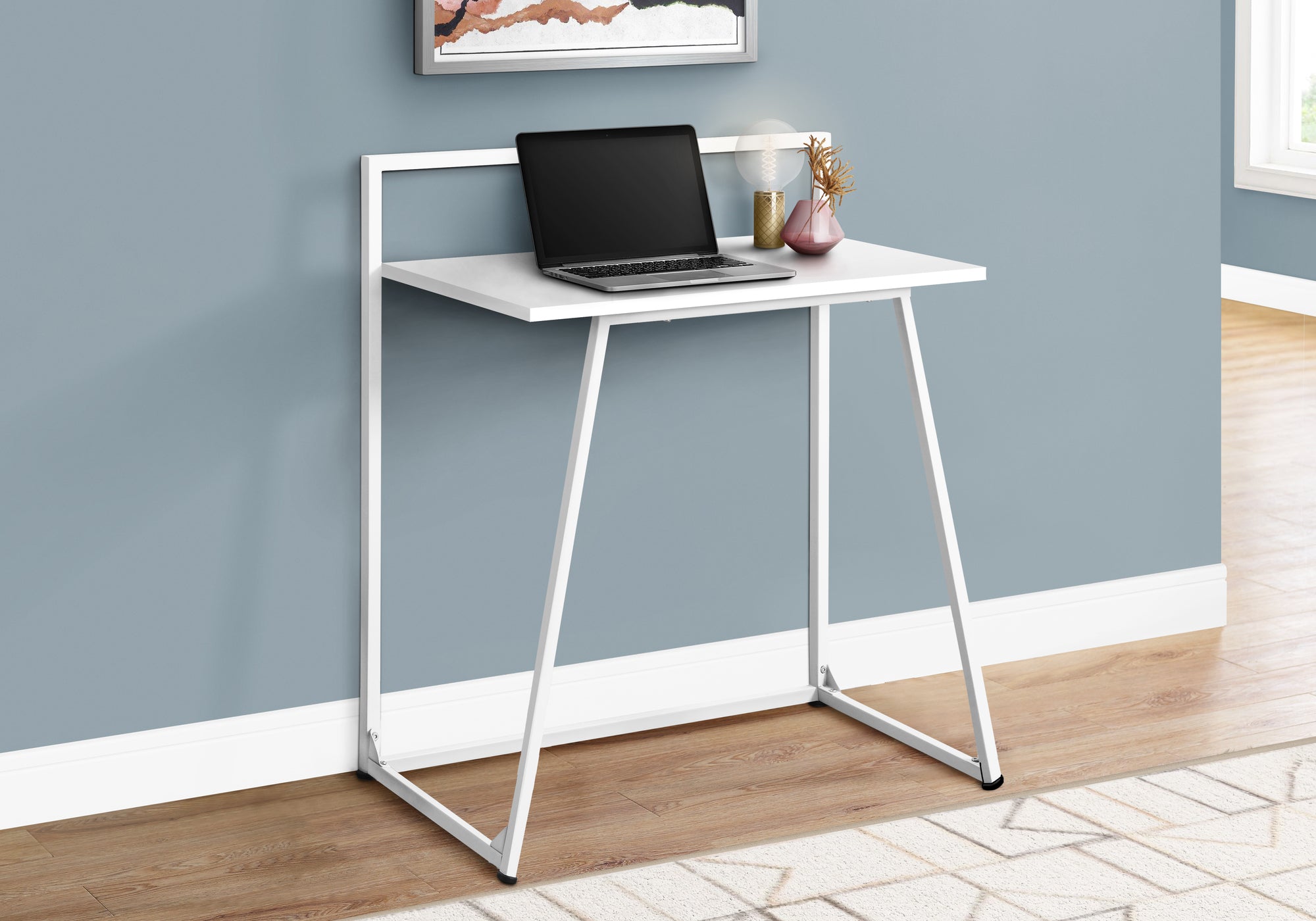 MN-107110    Computer Desk, Home Office, Laptop, 30"L, Metal, Laminate, White, White, Contemporary, Modern