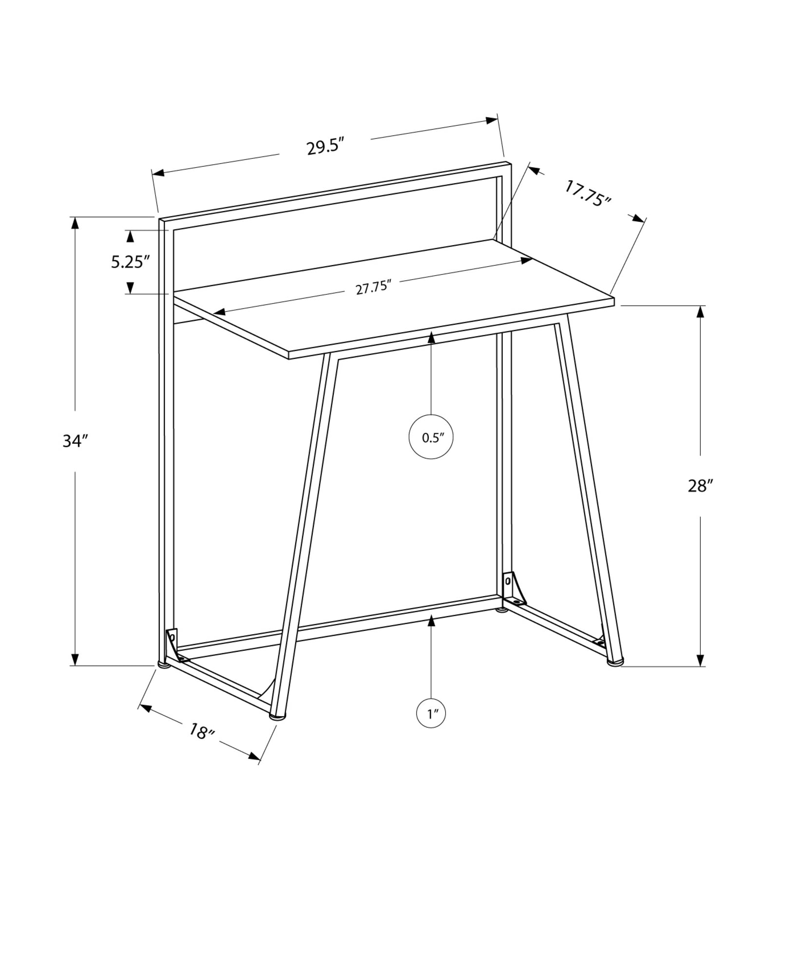 MN-117111    Computer Desk, Home Office, Laptop, 30"L, Metal, Laminate, Black, Contemporary, Modern