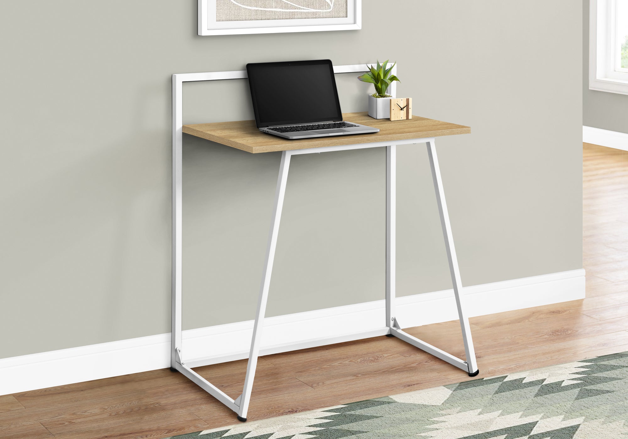 MN-127119    Computer Desk, Home Office, Laptop, 30"L, Metal, Laminate, Natural, White, Contemporary, Modern