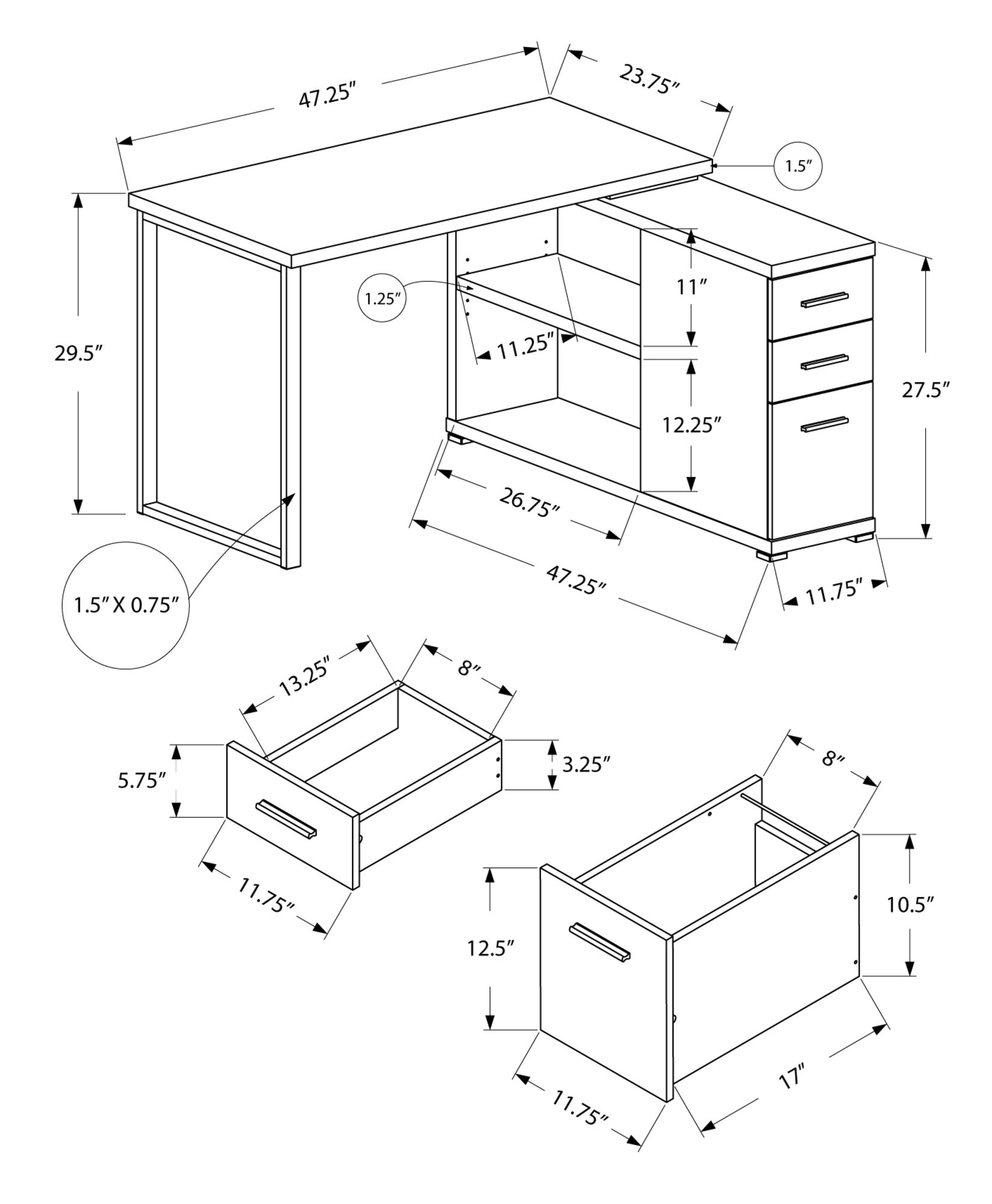 MN-157135    Computer Desk, Home Office, Corner, Left, Right Set-Up, Storage Drawers, L Shape, Metal, Laminate, Grey, Silver, Contemporary, Modern