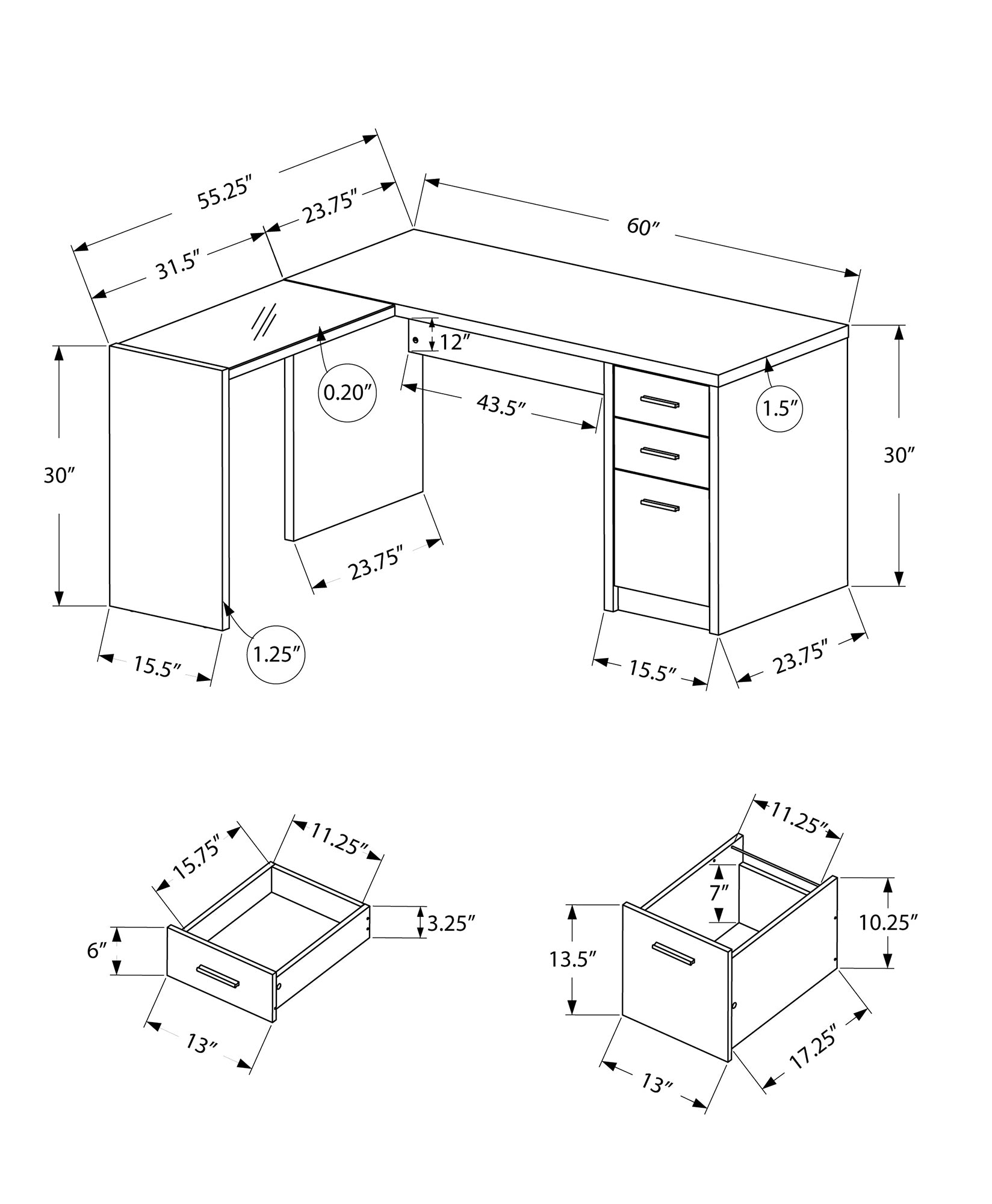 MN-167136    Computer Desk, Home Office, Corner, Left, Right Set-Up, Storage Drawers, L Shape, Laminate, Tempered Glass, White, Contemporary, Modern
