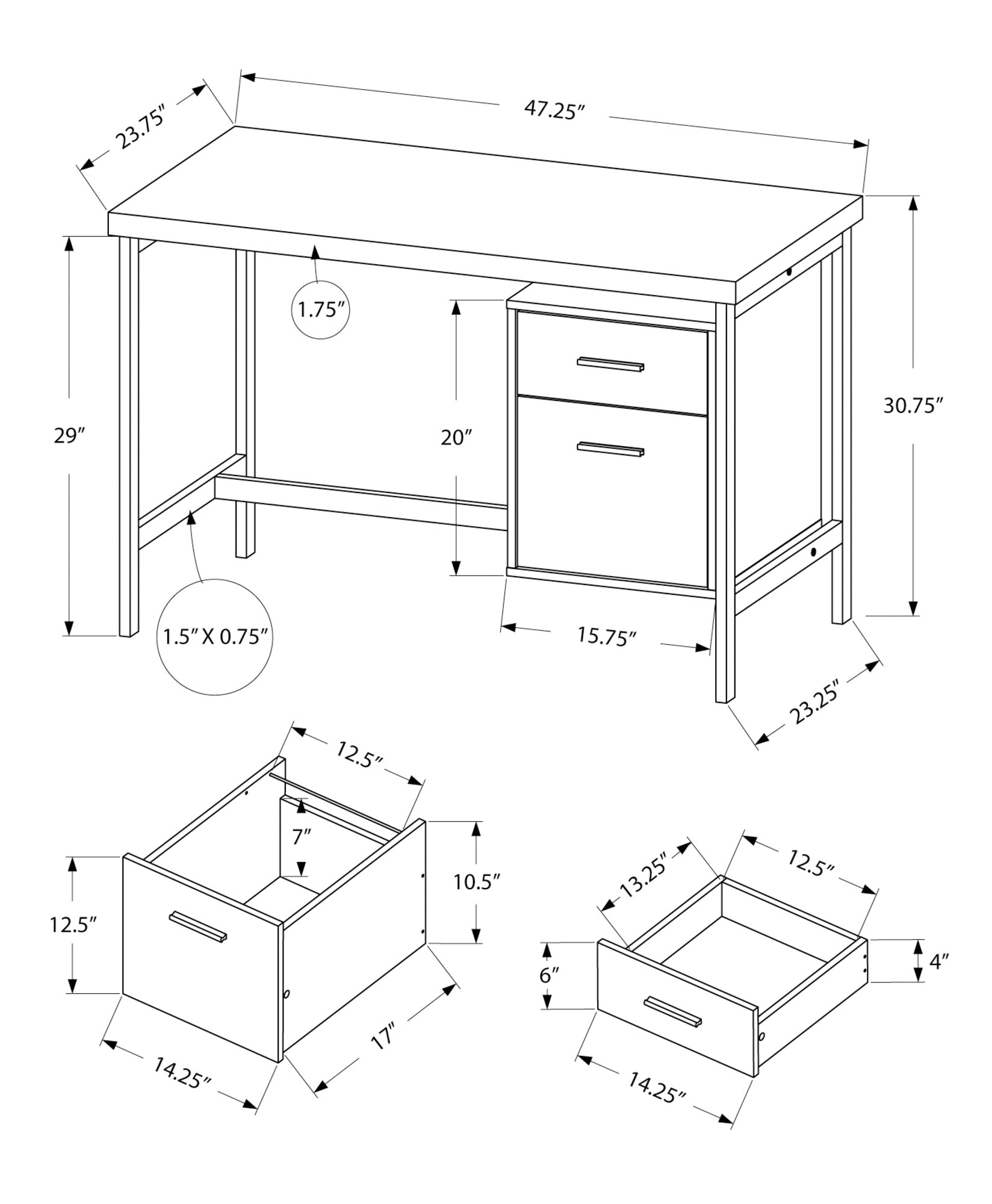 MN-227149    Computer Desk, Home Office, Laptop, Left, Right Set-Up, Storage Drawers, 48"L, Metal, Laminate, White, Contemporary, Modern