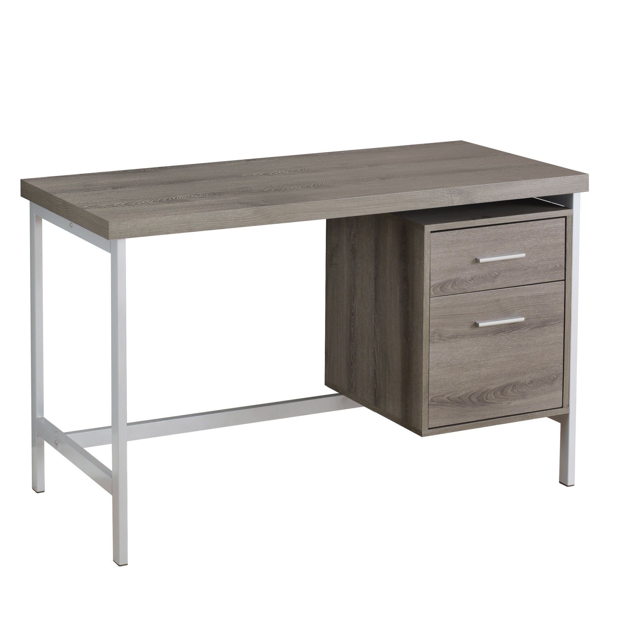 MN-237150    Computer Desk, Home Office, Laptop, Left, Right Set-Up, Storage Drawers, 48"L, Metal, Laminate, Dark Taupe, Silver, Contemporary, Modern