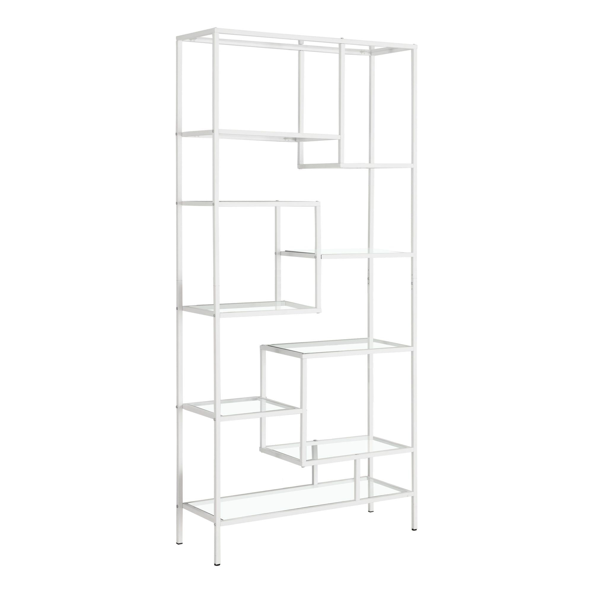 MN-287159    Bookshelf, Bookcase, Etagere, Office, Bedroom, 72"H, Metal, Tempered Glass, White, Contemporary, Modern