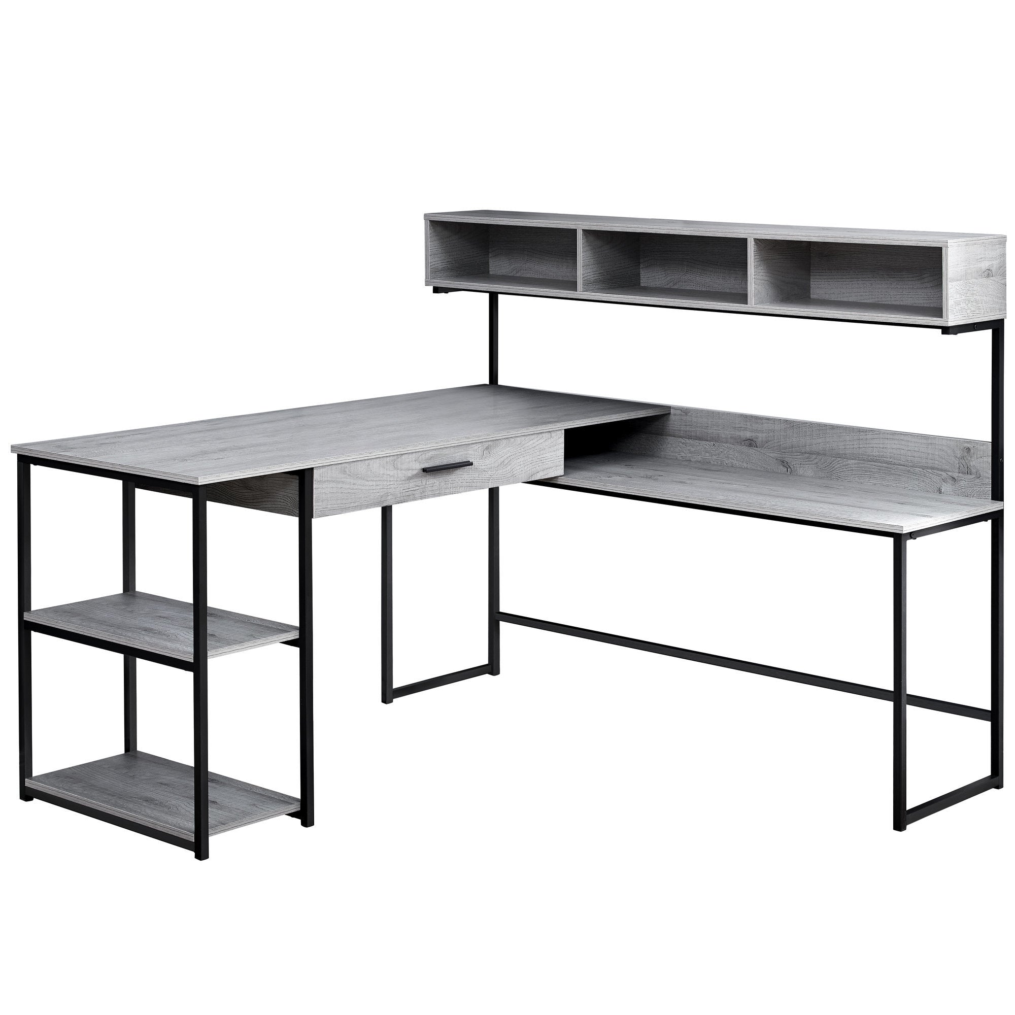 MN-297160    Computer Desk, Home Office, Corner, Storage Drawers, L Shape, Metal, Laminate, Grey, Black, Contemporary, Modern