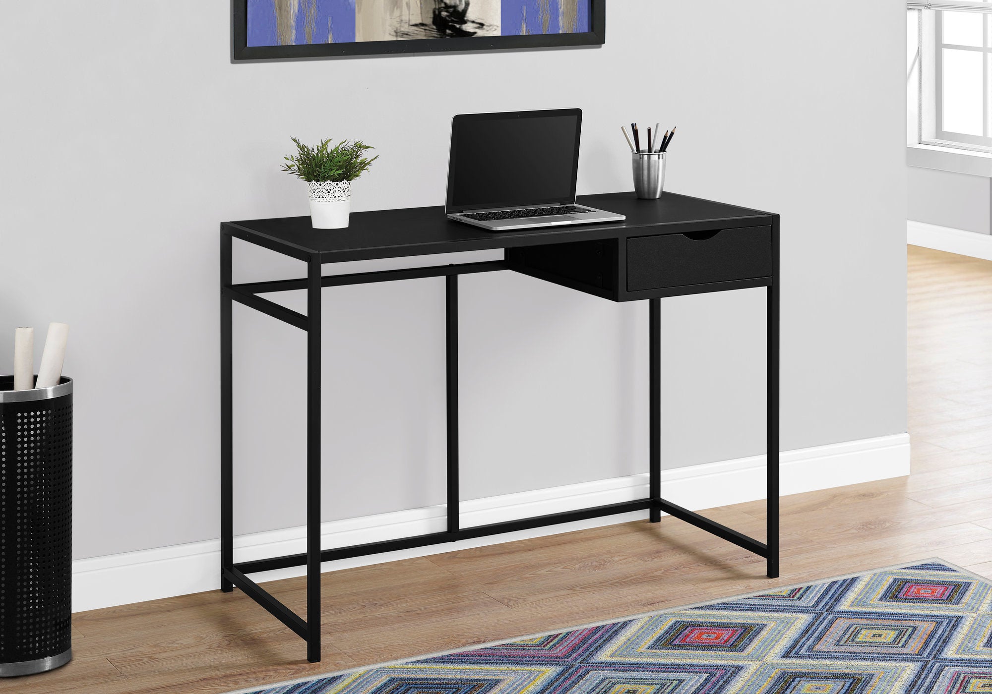 MN-517220    Computer Desk, Home Office, Laptop, Storage Drawers, 42"L, Metal, Laminate, Black, Contemporary, Industrial, Modern