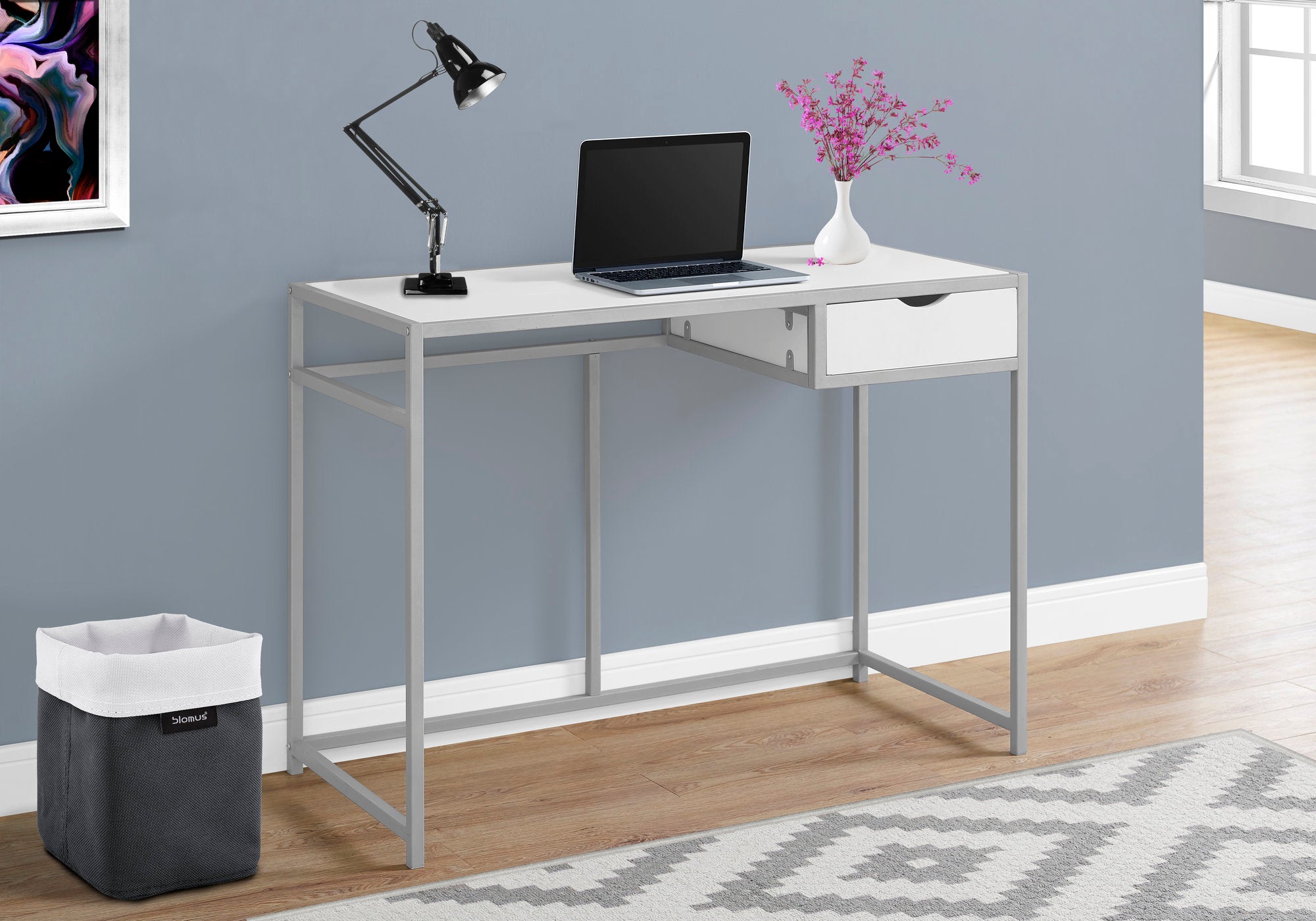 MN-537222    Computer Desk, Home Office, Laptop, Storage Drawers, 42"L, Metal, Laminate, White, Contemporary, Industrial, Modern