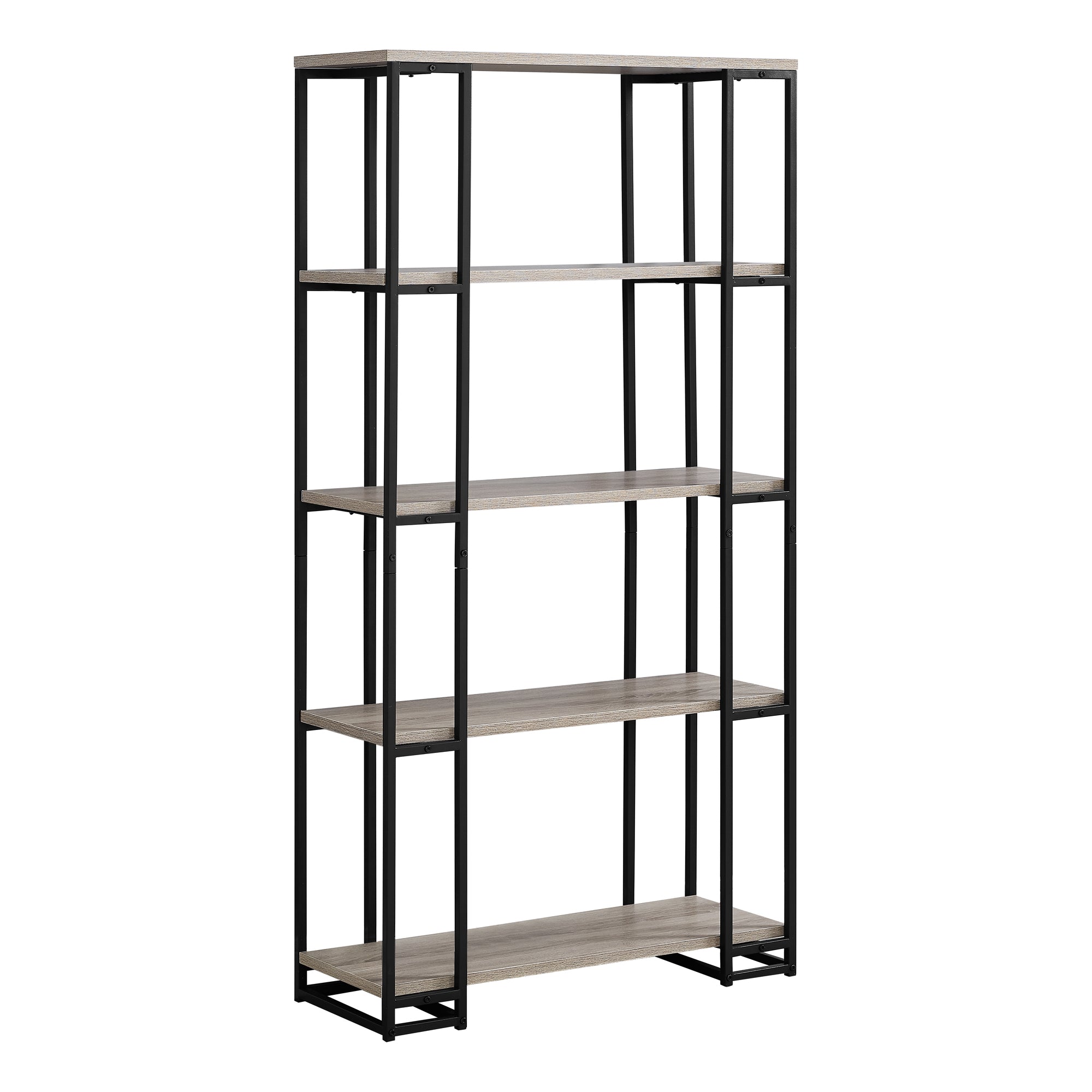 MN-637241    Bookshelf, Bookcase, Etagere, 5 Tier, 60"H, Office, Bedroom, Metal, Laminate, Dark Taupe, Black, Contemporary, Industrial, Modern