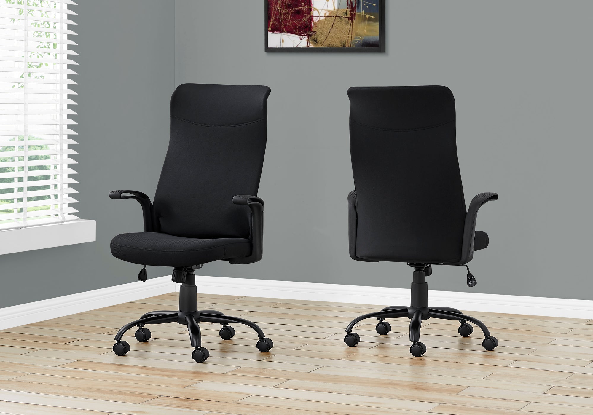 MN-667248    Office Chair, Adjustable Height, Swivel, Ergonomic, Armrests, Computer Desk, Office, Metal Base, Fabric, Black, Contemporary, Modern