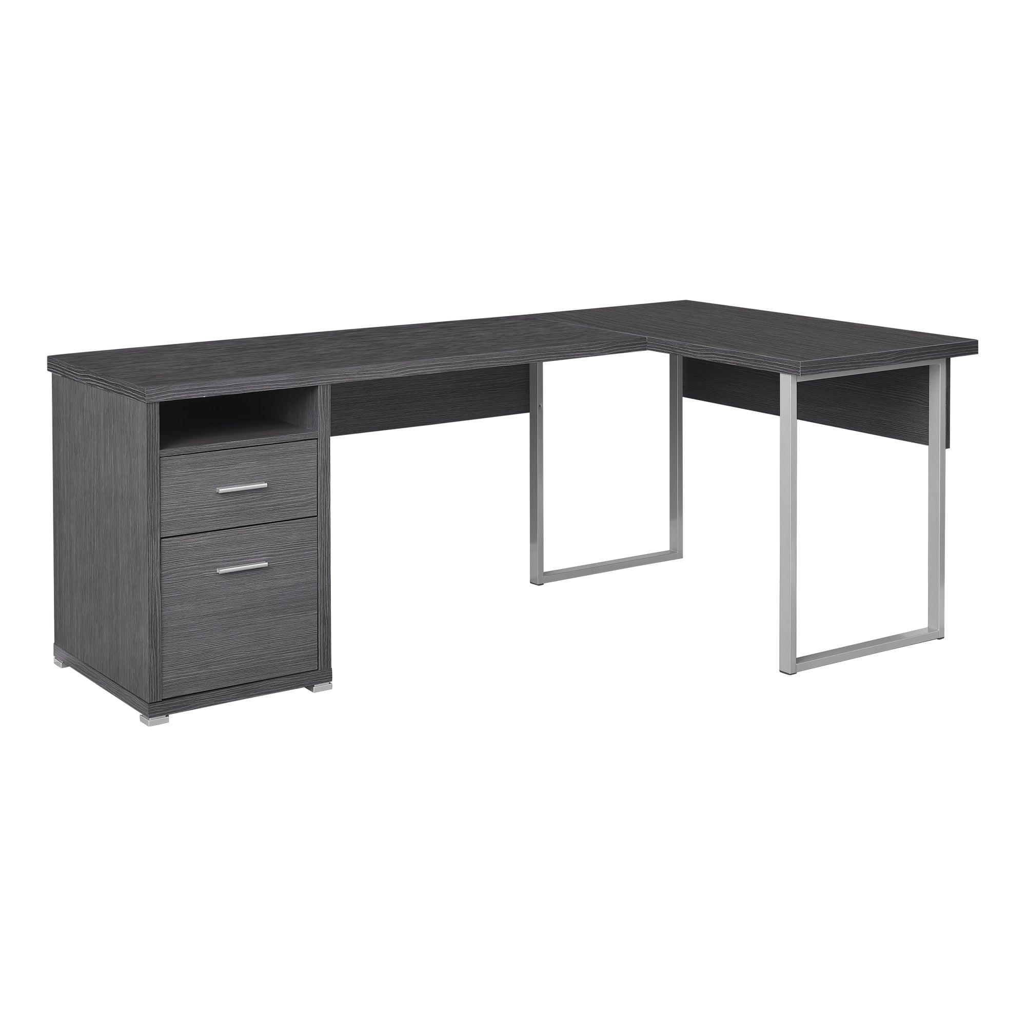 MN-717257    Computer Desk, Home Office, Corner, Left, Right Set-Up, Storage Drawers, 80"L, L Shape, Metal, Laminate, Grey, Silver, Contemporary, Modern