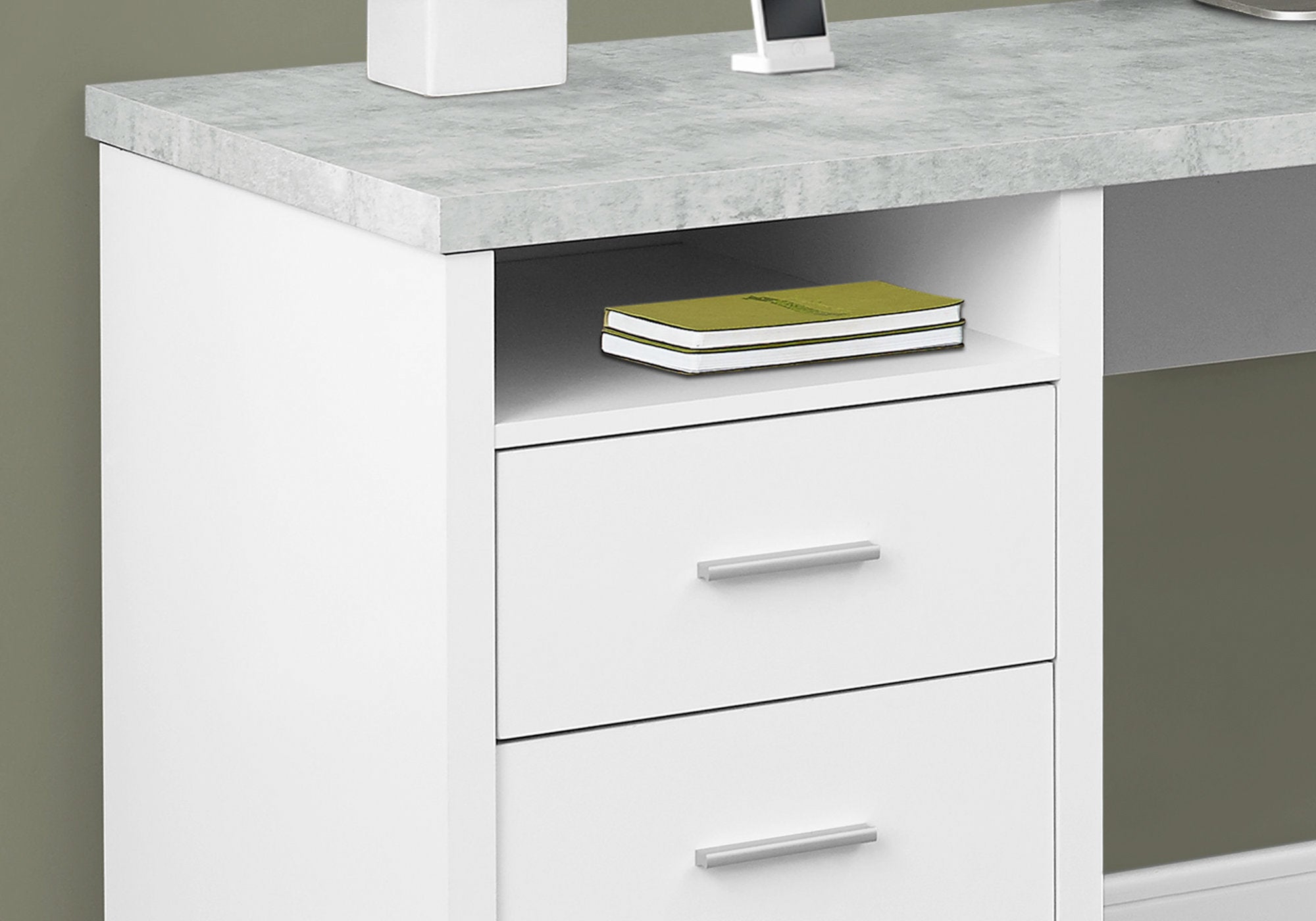 MN-727258    Computer Desk, Home Office, Corner, Left, Right Set-Up, Storage Drawers, 80"L, L Shape, Metal, Laminate, Grey Cement Look, Grey, Contemporary, Modern