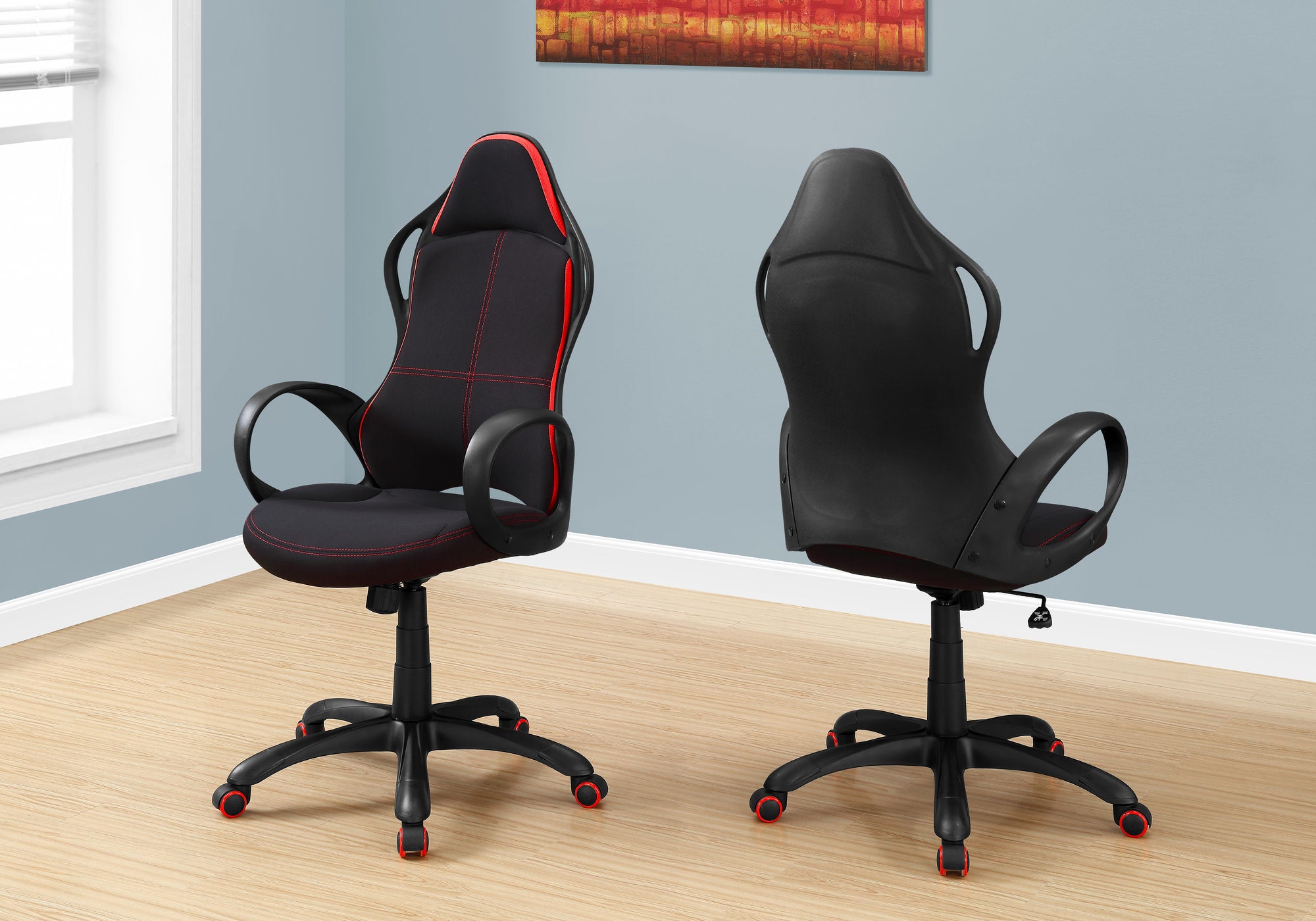 MN-737259    Office Chair, Adjustable Height, Swivel, Ergonomic, Armrests, Computer Desk, Office, Metal Base, Fabric, Black, Red, Contemporary, Modern