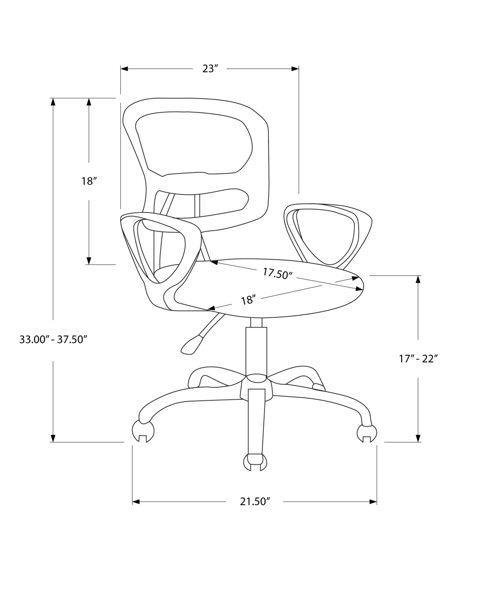 MN-747260    Office Chair, Adjustable Height, Swivel, Ergonomic, Armrests, Computer Desk, Office, Metal Base, Mesh, Black, Contemporary, Modern