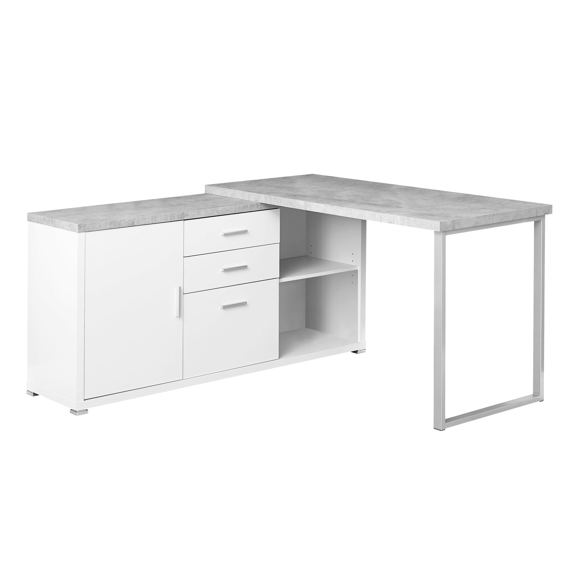 MN-887288    Computer Desk, Home Office, Corner, Left, Right Set-Up, Storage Drawers, 60"L, L Shape, Metal, Laminate, Grey Cement Look, Grey, Contemporary, Modern
