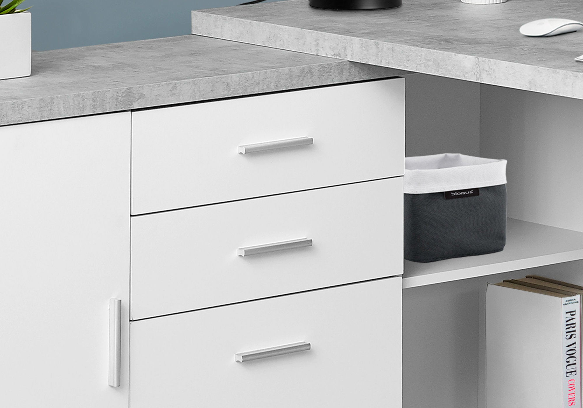MN-887288    Computer Desk, Home Office, Corner, Left, Right Set-Up, Storage Drawers, 60"L, L Shape, Metal, Laminate, Grey Cement Look, Grey, Contemporary, Modern