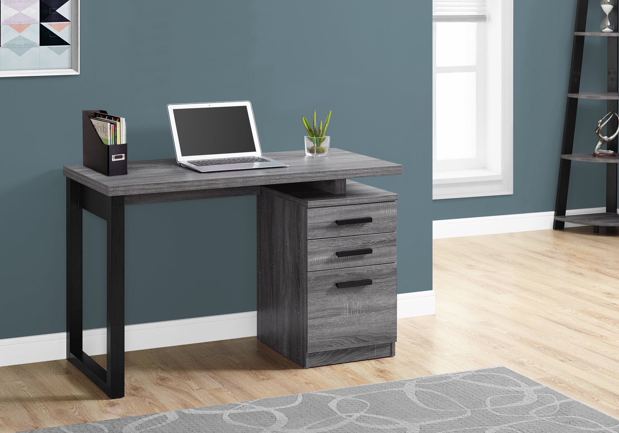 MN-927295    Computer Desk, Home Office, Laptop, Left, Right Set-Up, Storage Drawers, 48"L, Metal, Laminate, Grey, Black, Contemporary, Modern