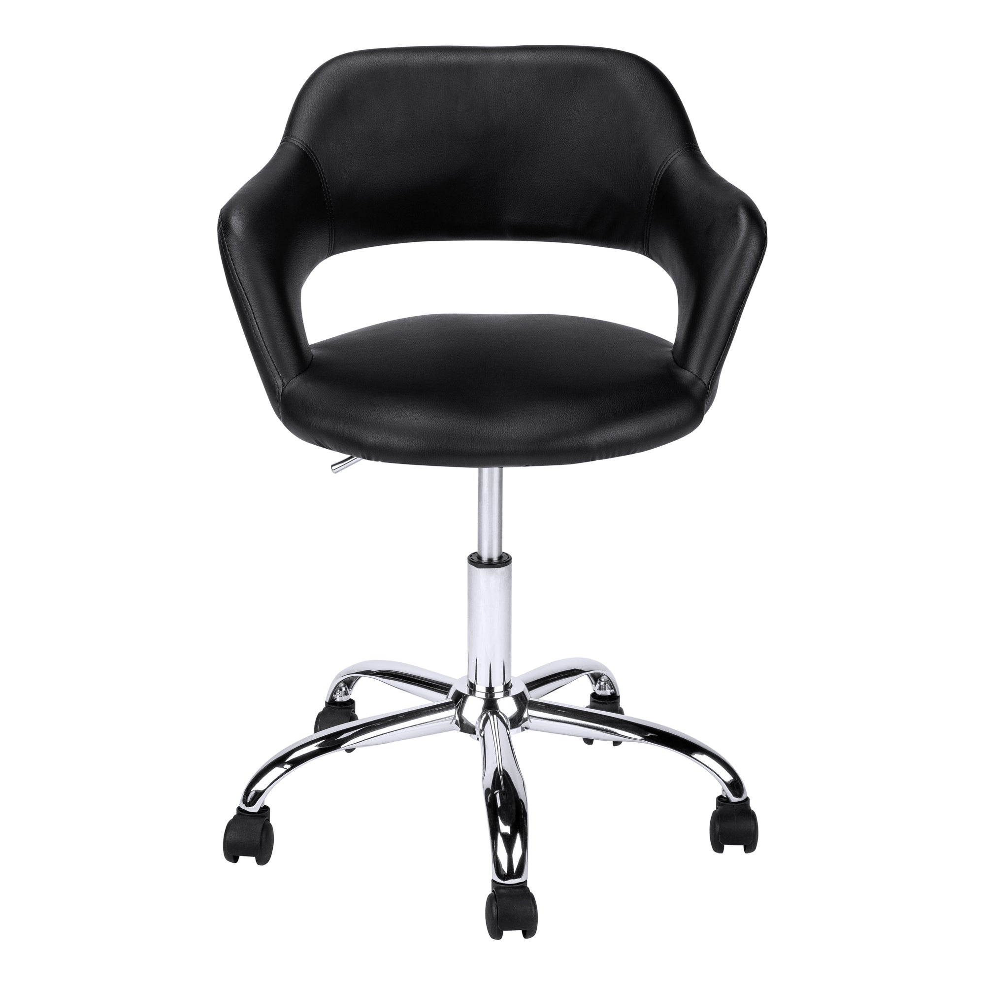 MN-947298    Office Chair, Adjustable Height, Swivel, Ergonomic, Armrests, Computer Desk, Office, Metal Base, Leather Look, Black, Chrome, Contemporary, Modern