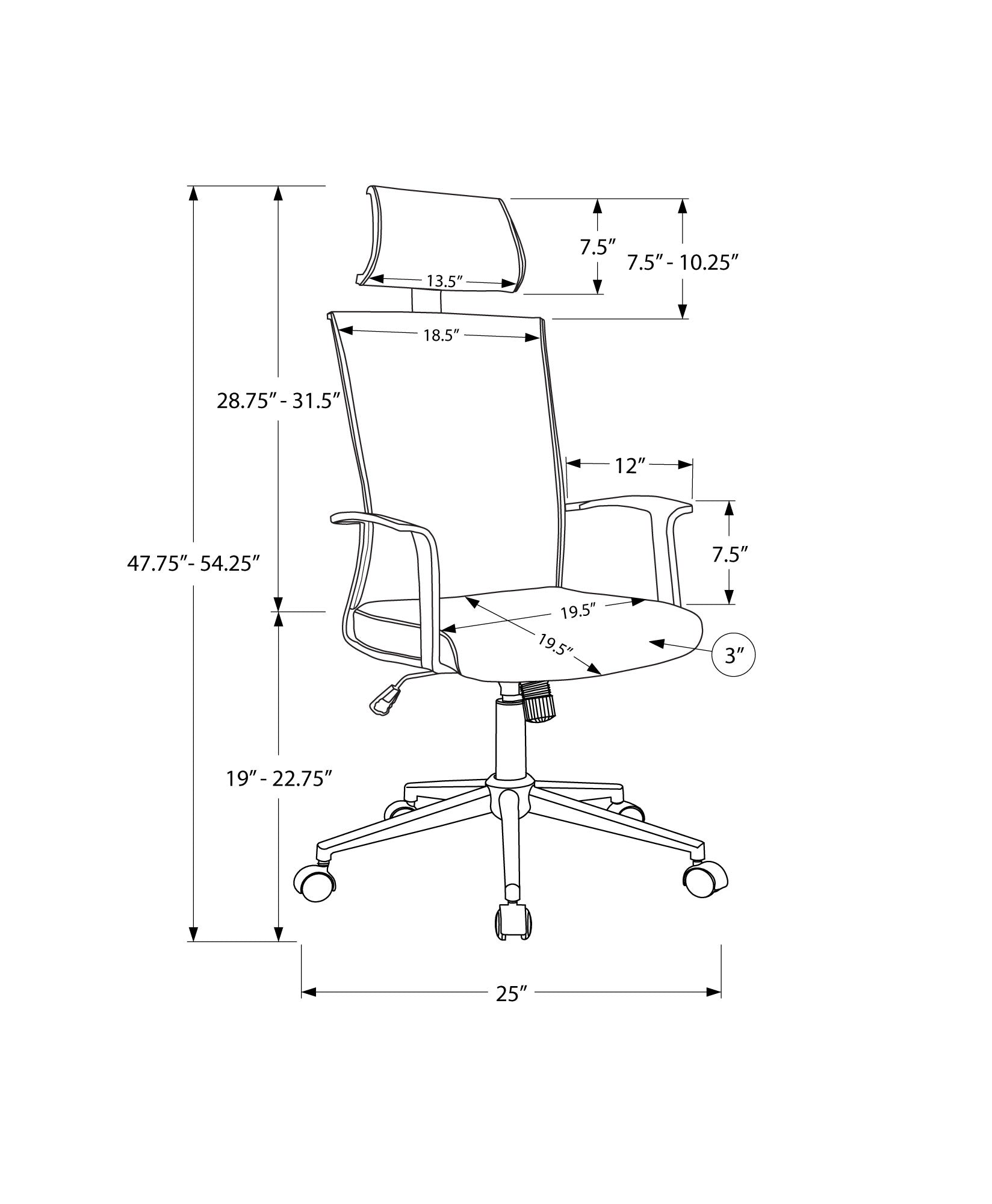 MN-967301    Office Chair, Adjustable Height, Swivel, Ergonomic, Armrests, Computer Desk, Office, Metal Base, Fabric, White, Chrome, Contemporary, Modern