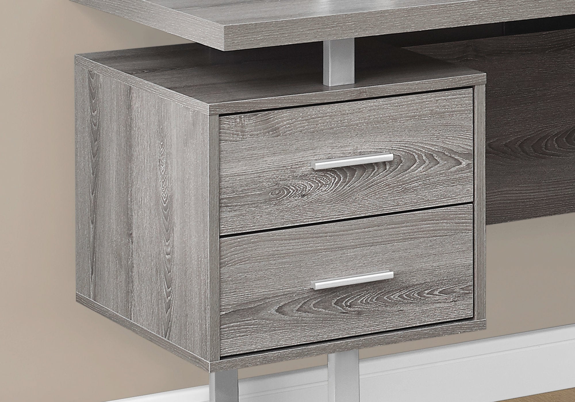 MN-977304    Computer Desk, Home Office, Corner, Left, Right Set-Up, Storage Drawers, 70"L, L Shape, Metal, Laminate, Dark Taupe, Grey, Contemporary, Modern