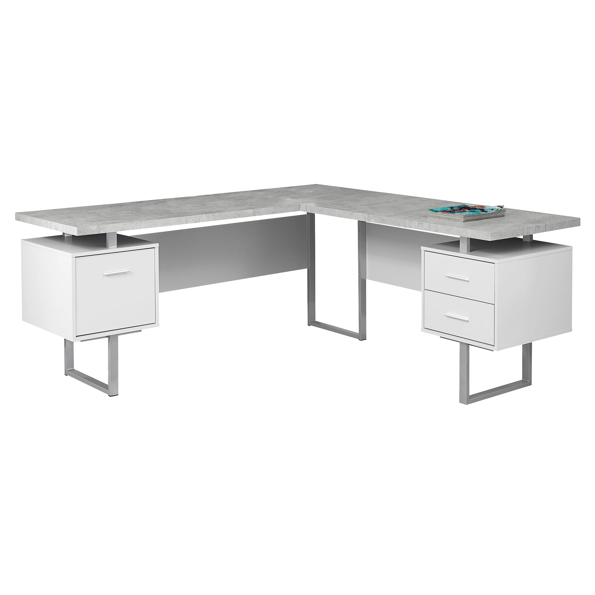 MN-107307    Computer Desk, Home Office, Corner, Left, Right Set-Up, Storage Drawers, 70"L, L Shape, Metal, Laminate, Grey Cement Look, Grey, Contemporary, Modern